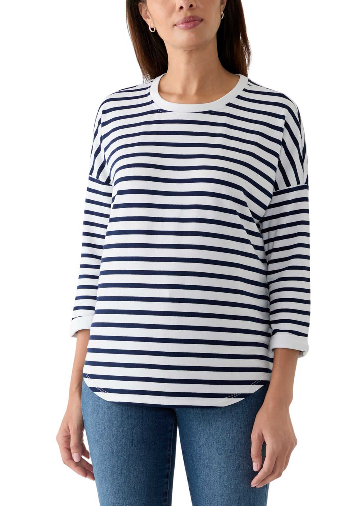 Womens 3/4 Sleeve Smile Hem Top