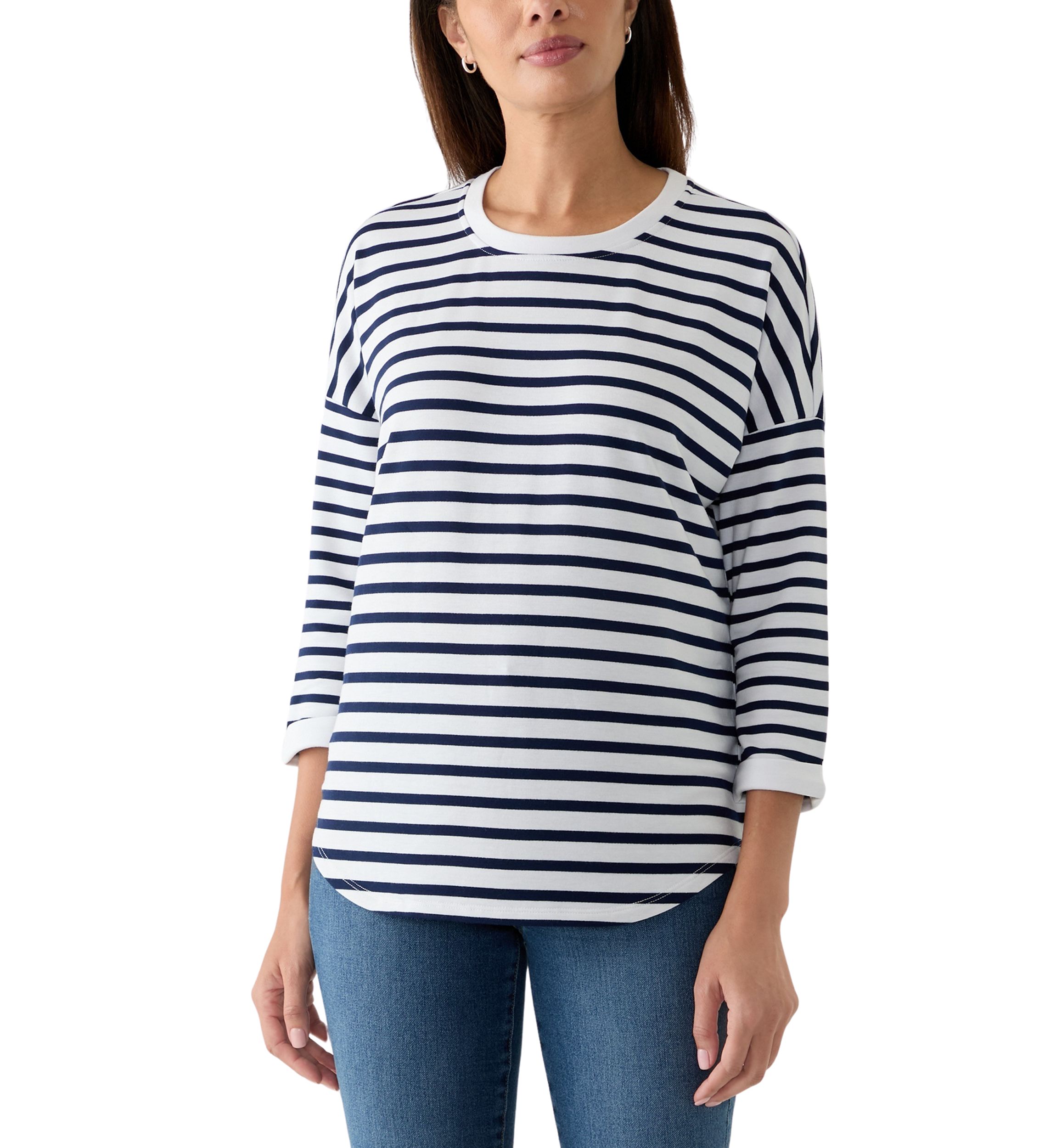 Womens 3/4 Sleeve Smile Hem Top