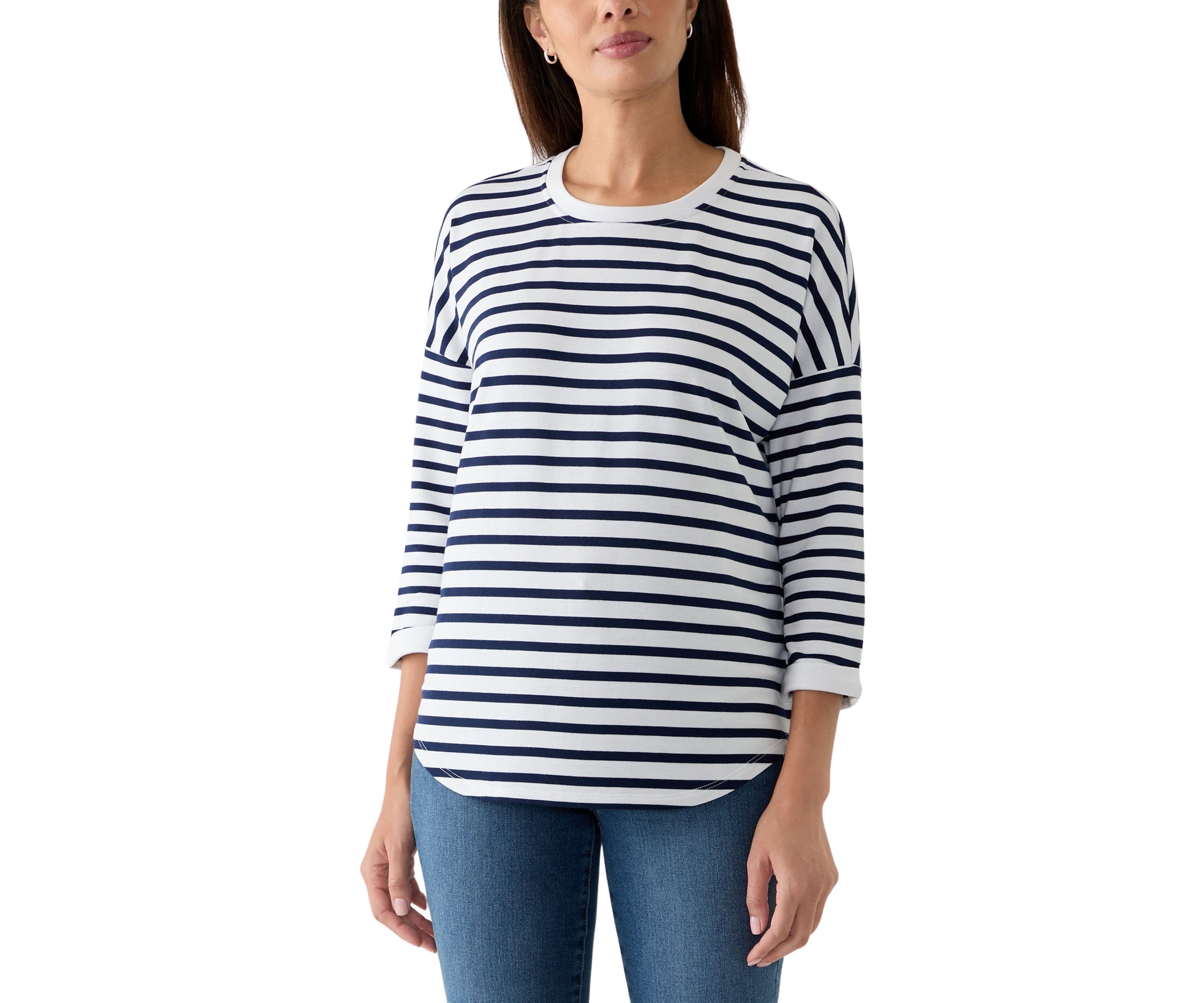 Womens 3/4 Sleeve Smile Hem Top