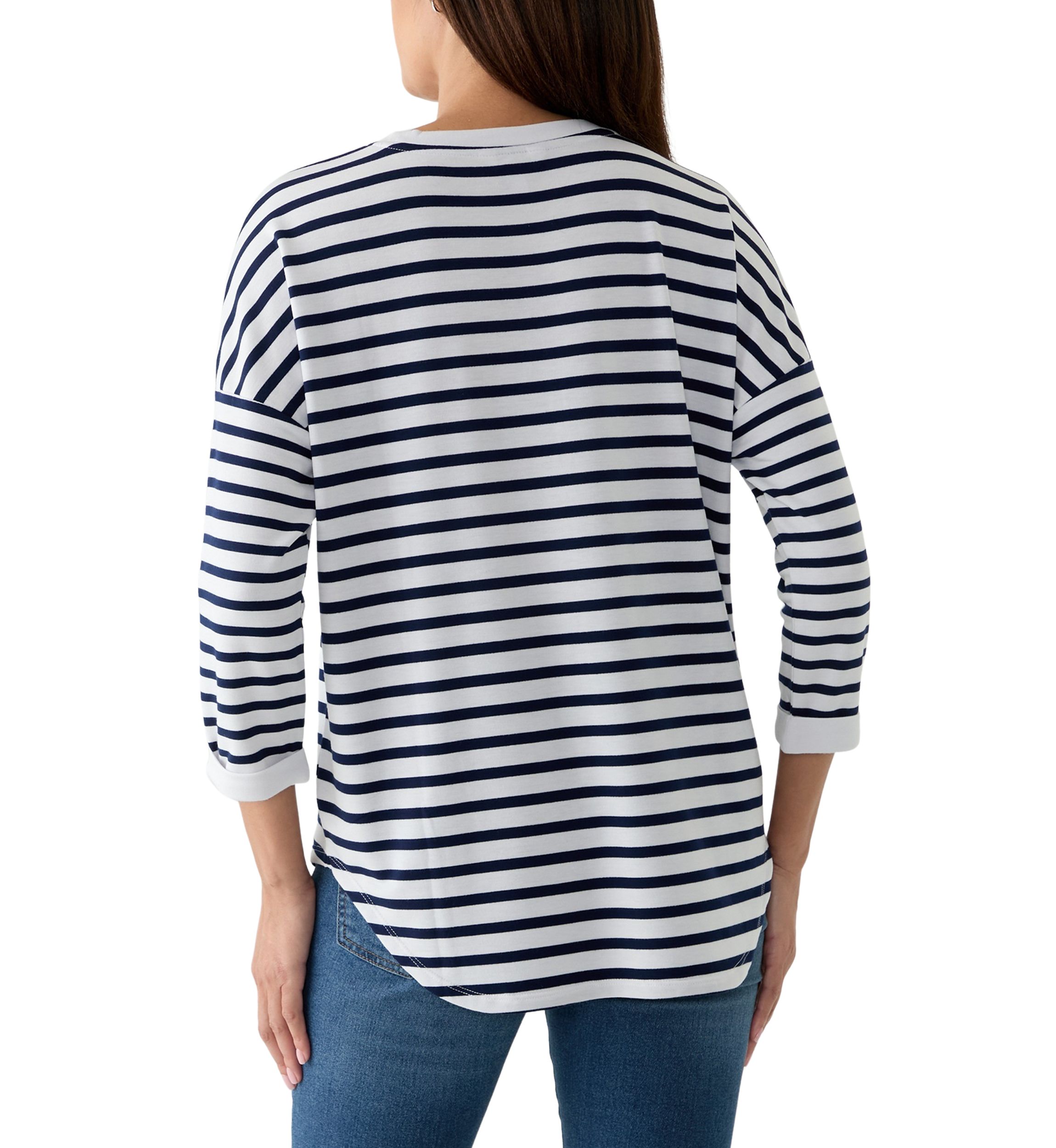 Womens 3/4 Sleeve Smile Hem Top