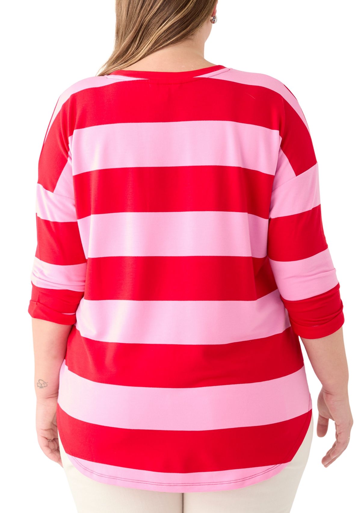 Plus Size 3/4 Sleeve Baby Terry Yarn Dyed Stripe Top