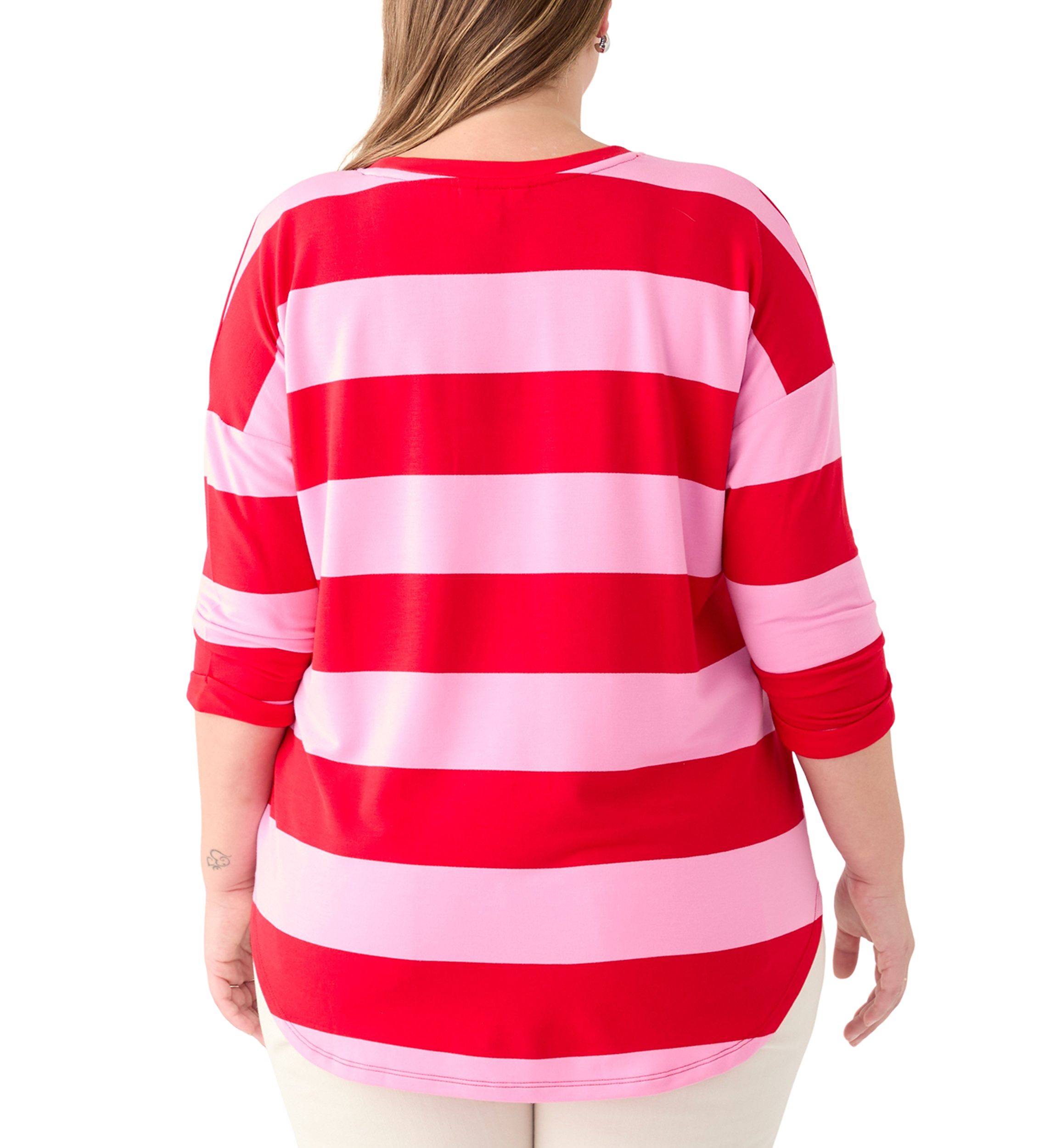 Plus Size 3/4 Sleeve Baby Terry Yarn Dyed Stripe Top
