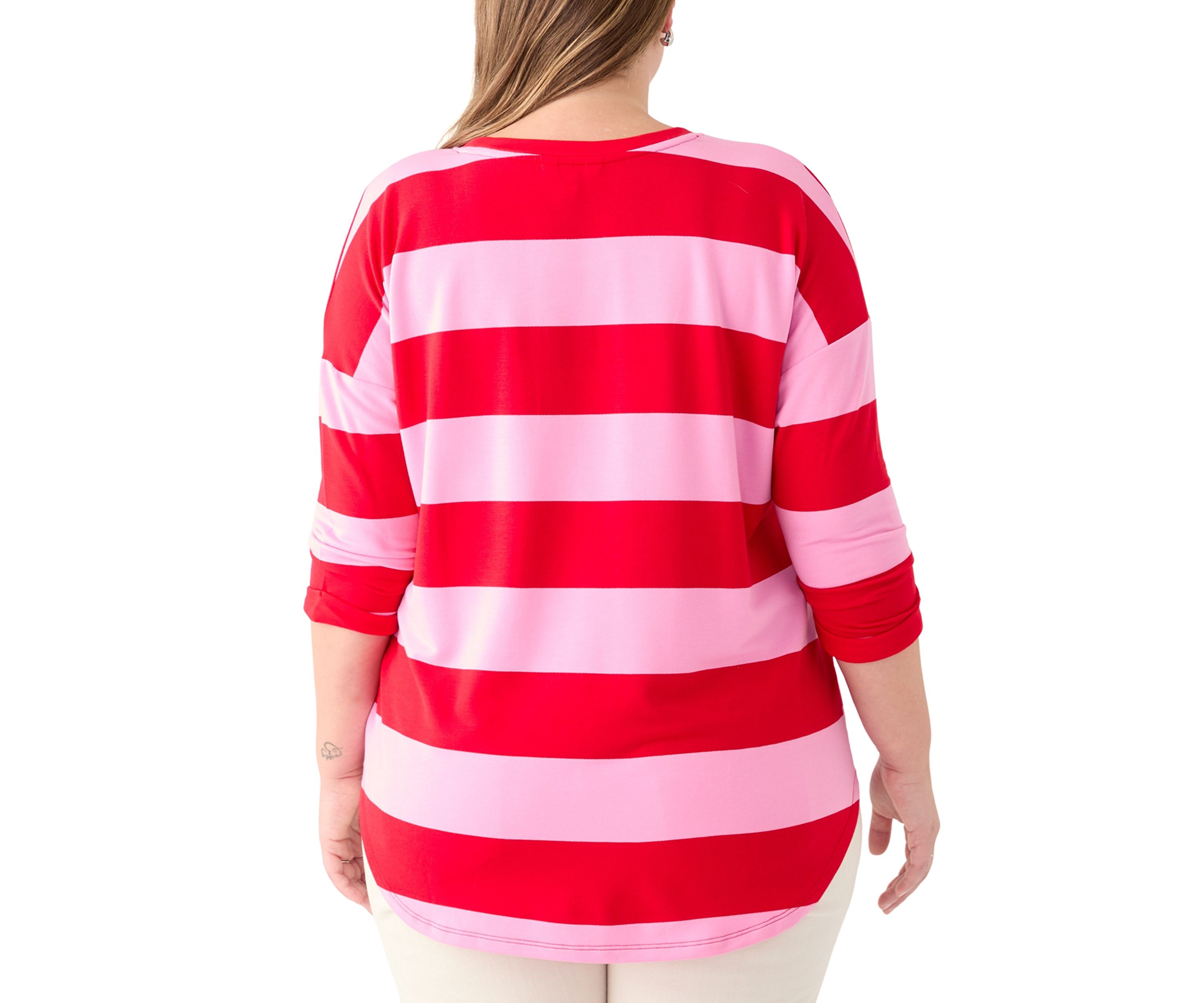 Plus Size 3/4 Sleeve Baby Terry Yarn Dyed Stripe Top