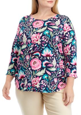 Crown & Ivy Women's Plus Size Long Sleeve Printed Top