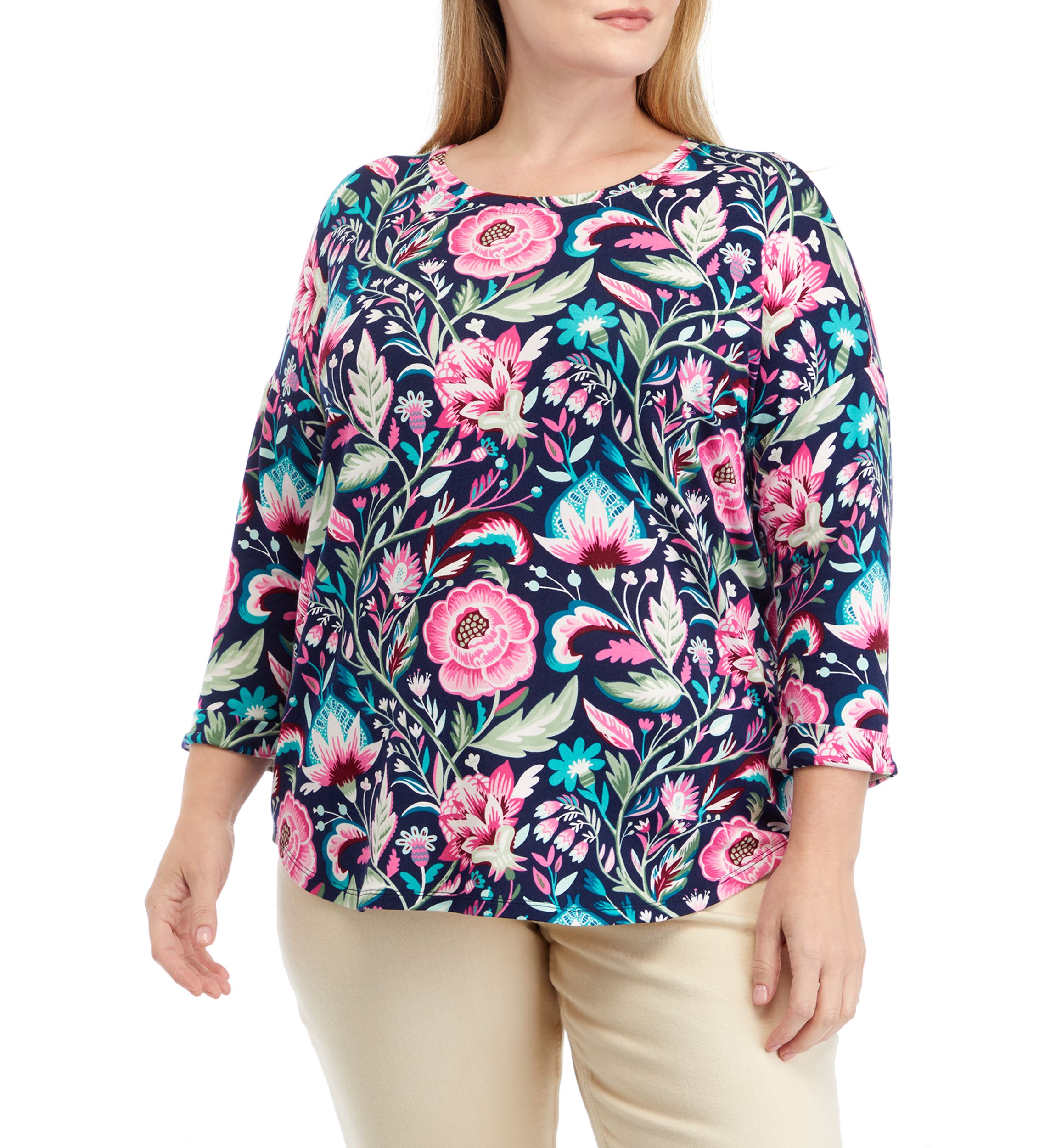 Plus Size Long Sleeve Printed Top 
