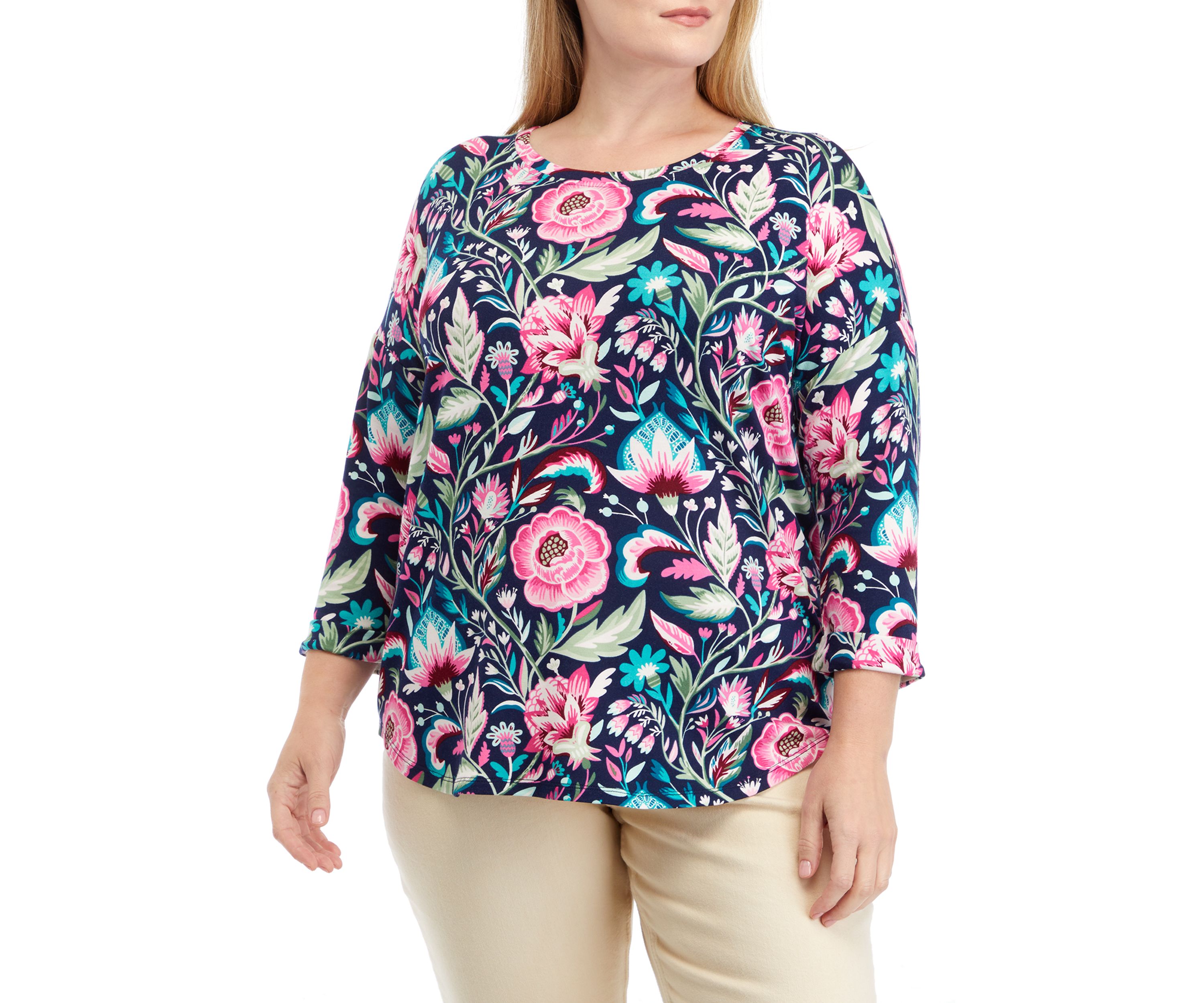 Plus Size Long Sleeve Printed Top 