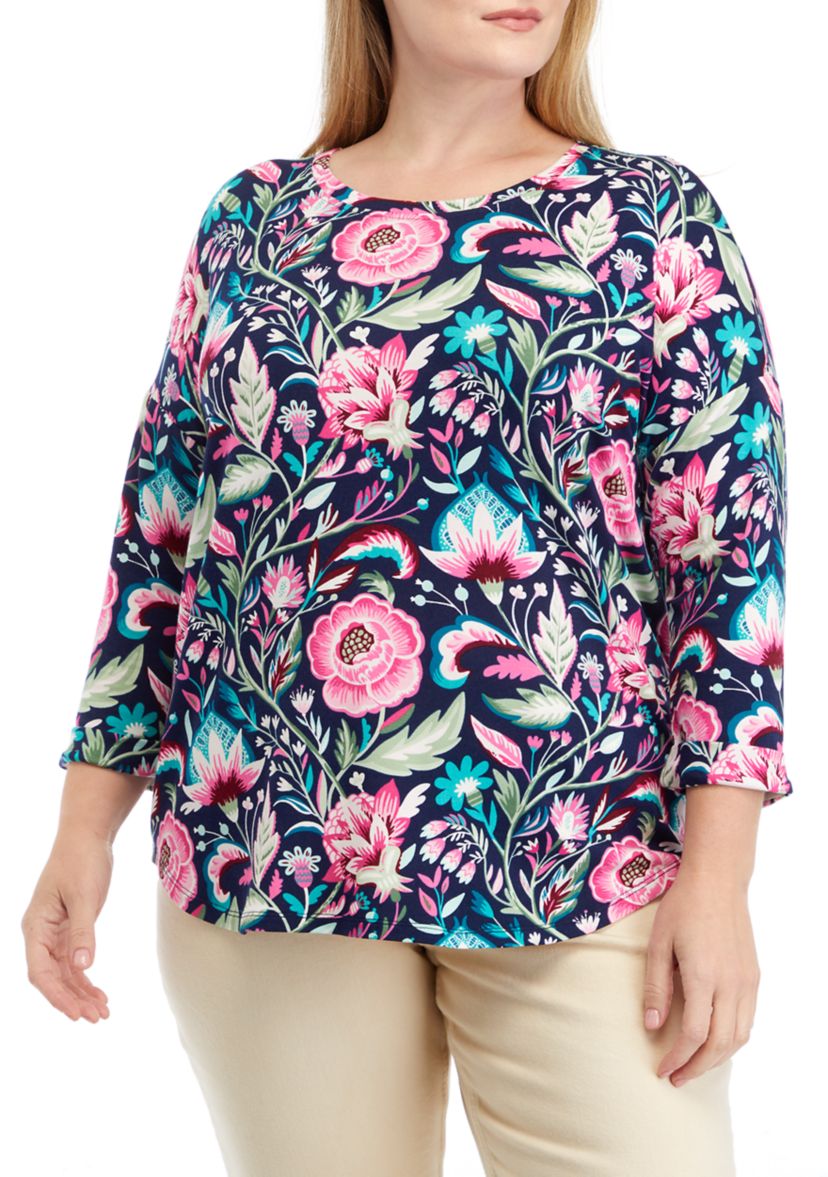 Plus Size Long Sleeve Printed Top 