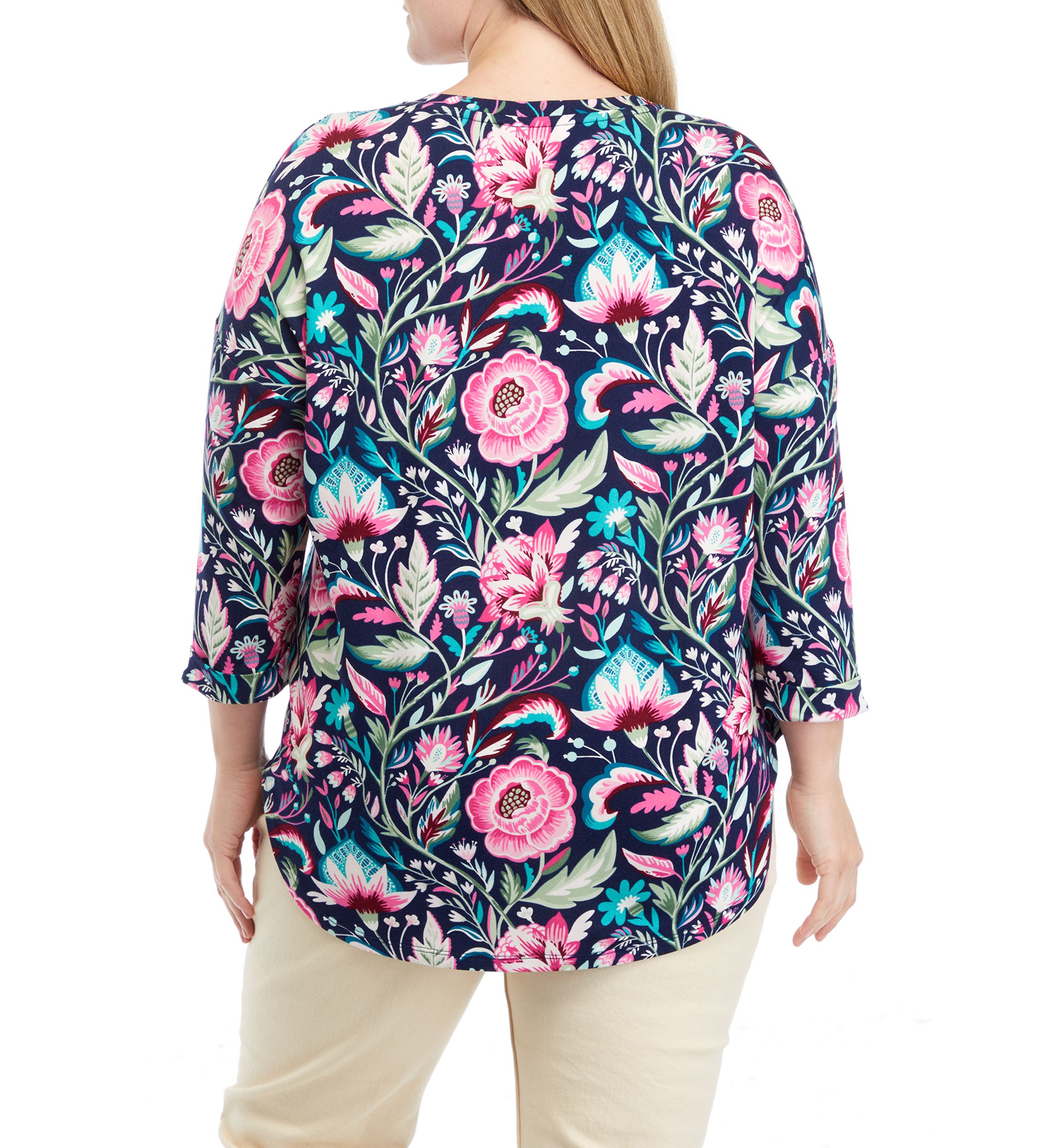 Plus Size Long Sleeve Printed Top 