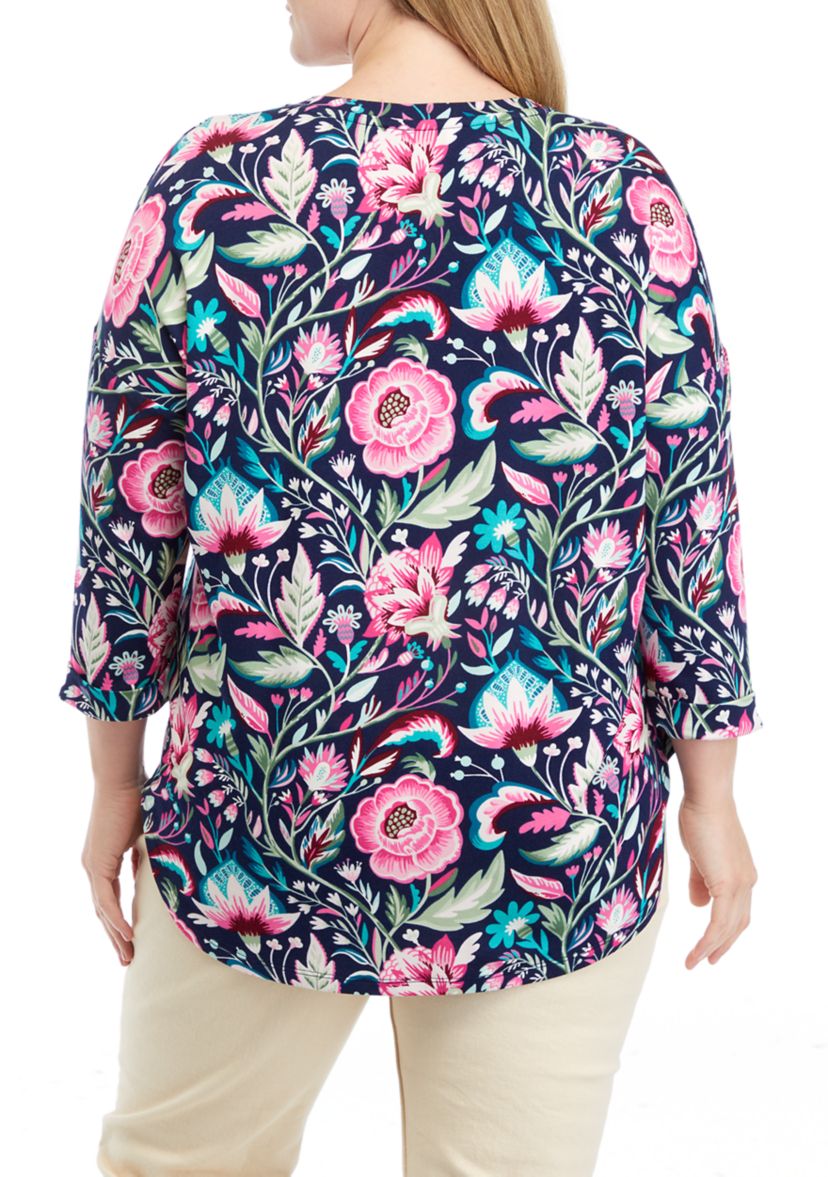 Plus Size Long Sleeve Printed Top 