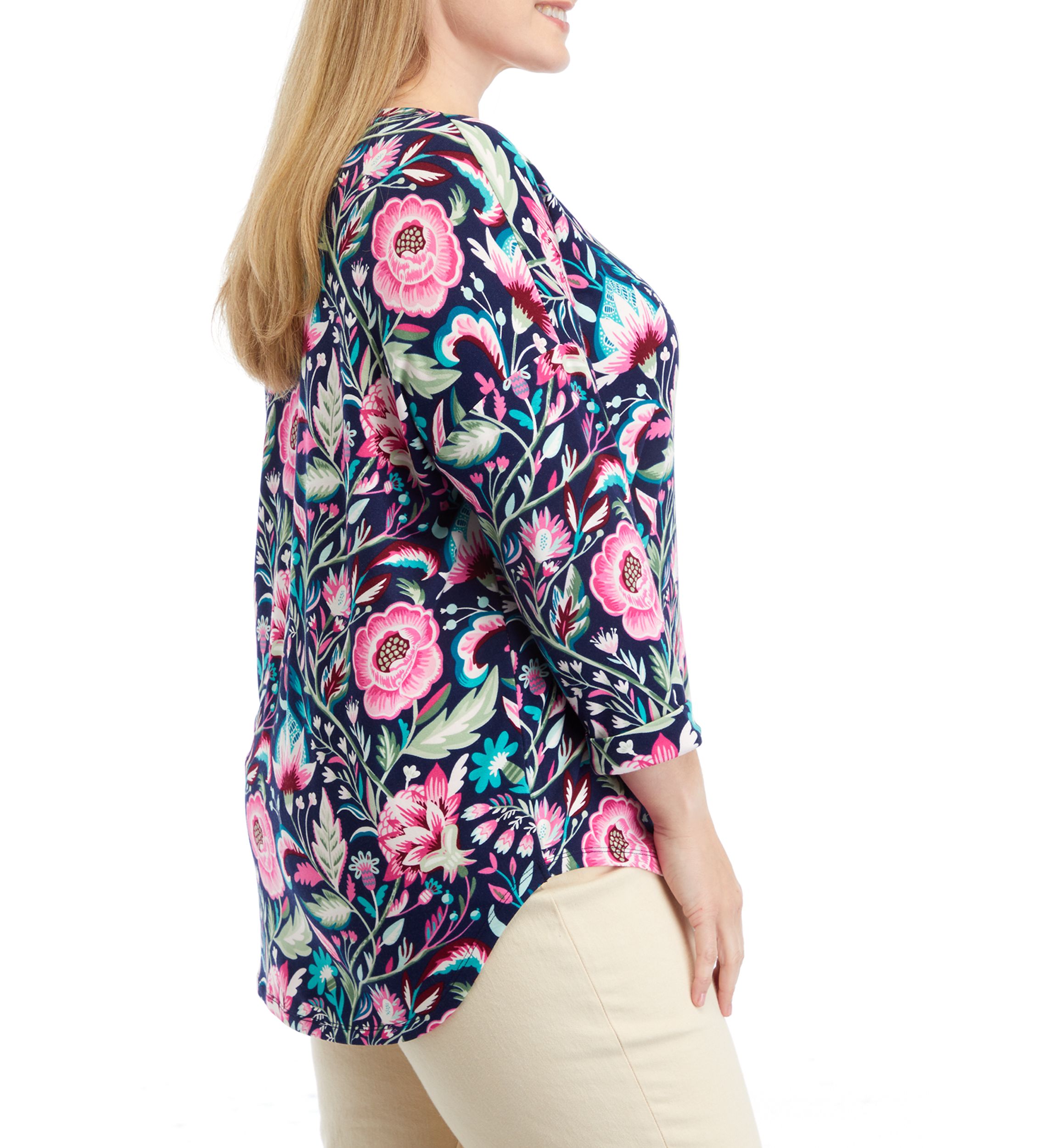 Plus Size Long Sleeve Printed Top 