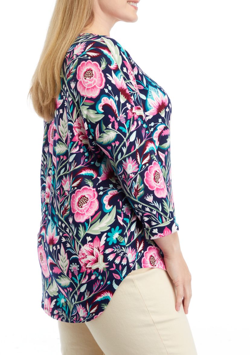 Plus Size Long Sleeve Printed Top 