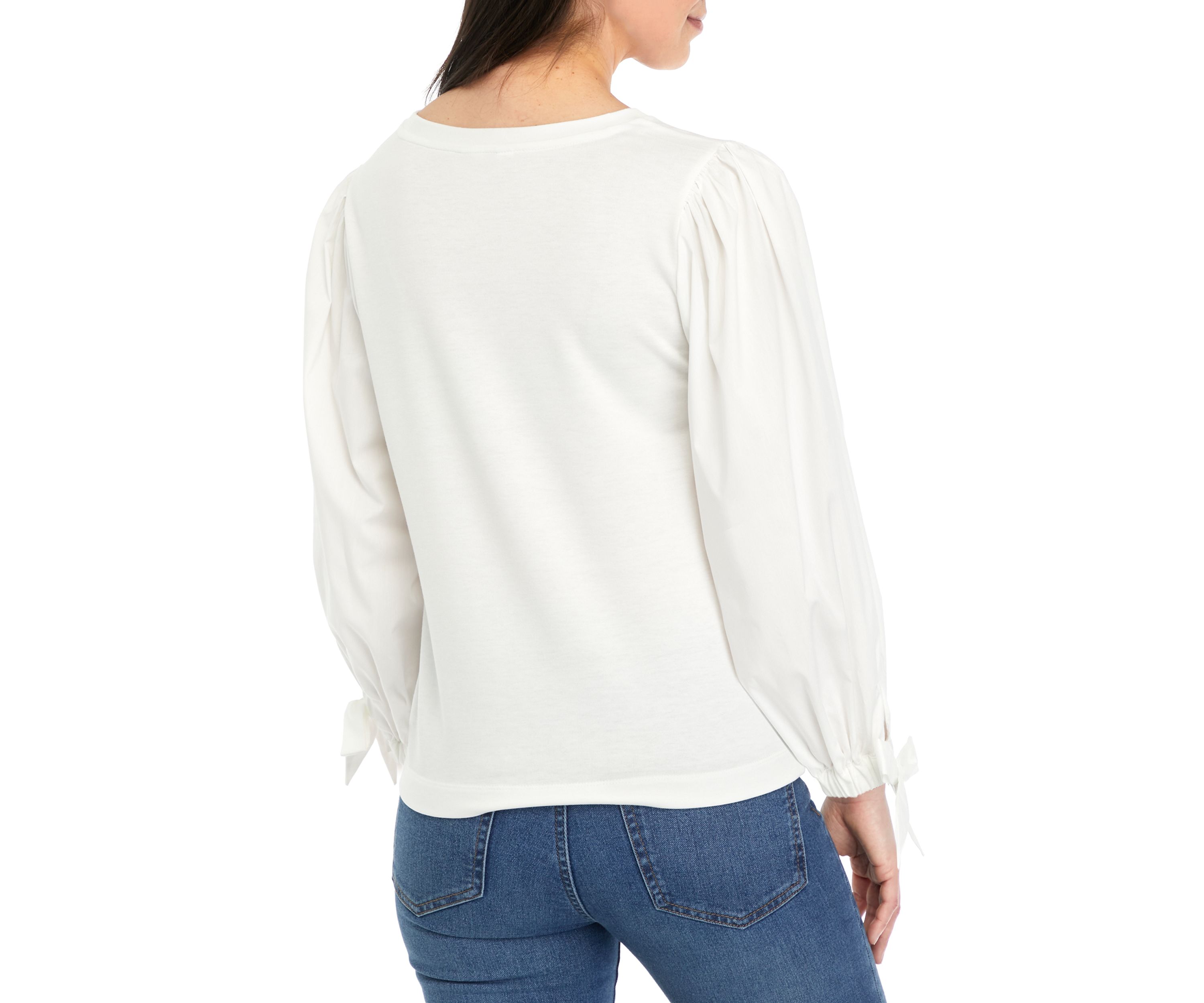 Petite Long Sleeve Top with Woven Sleeves