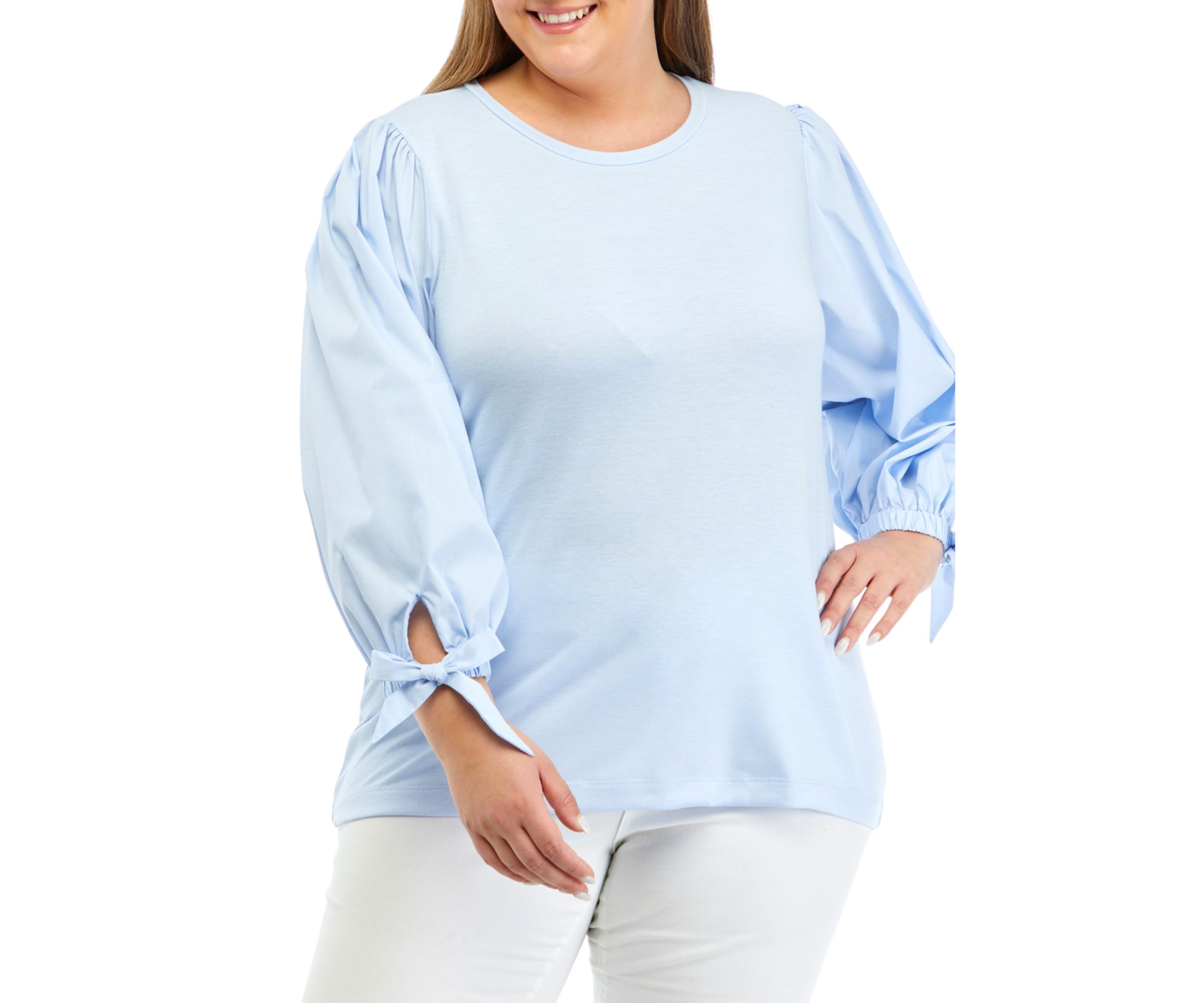 Plus Size Woven Sleeve T-Shirt