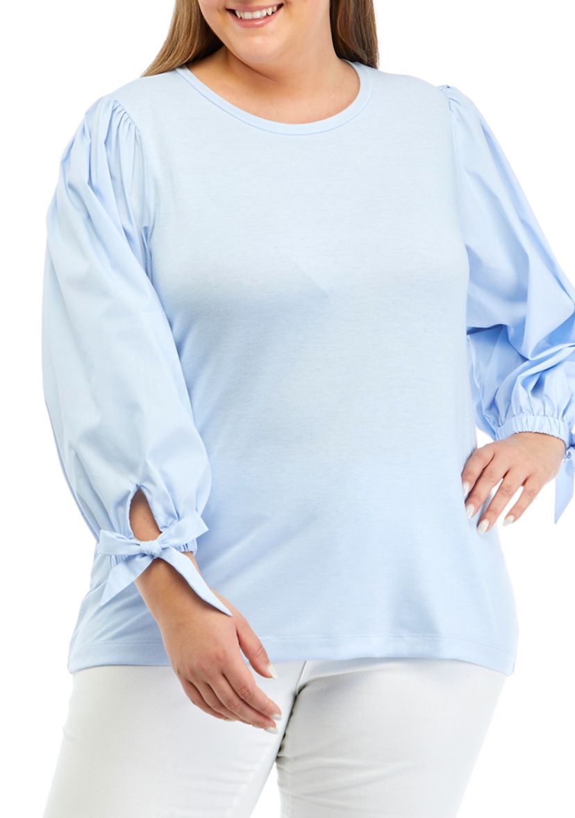 Plus Size Woven Sleeve T-Shirt