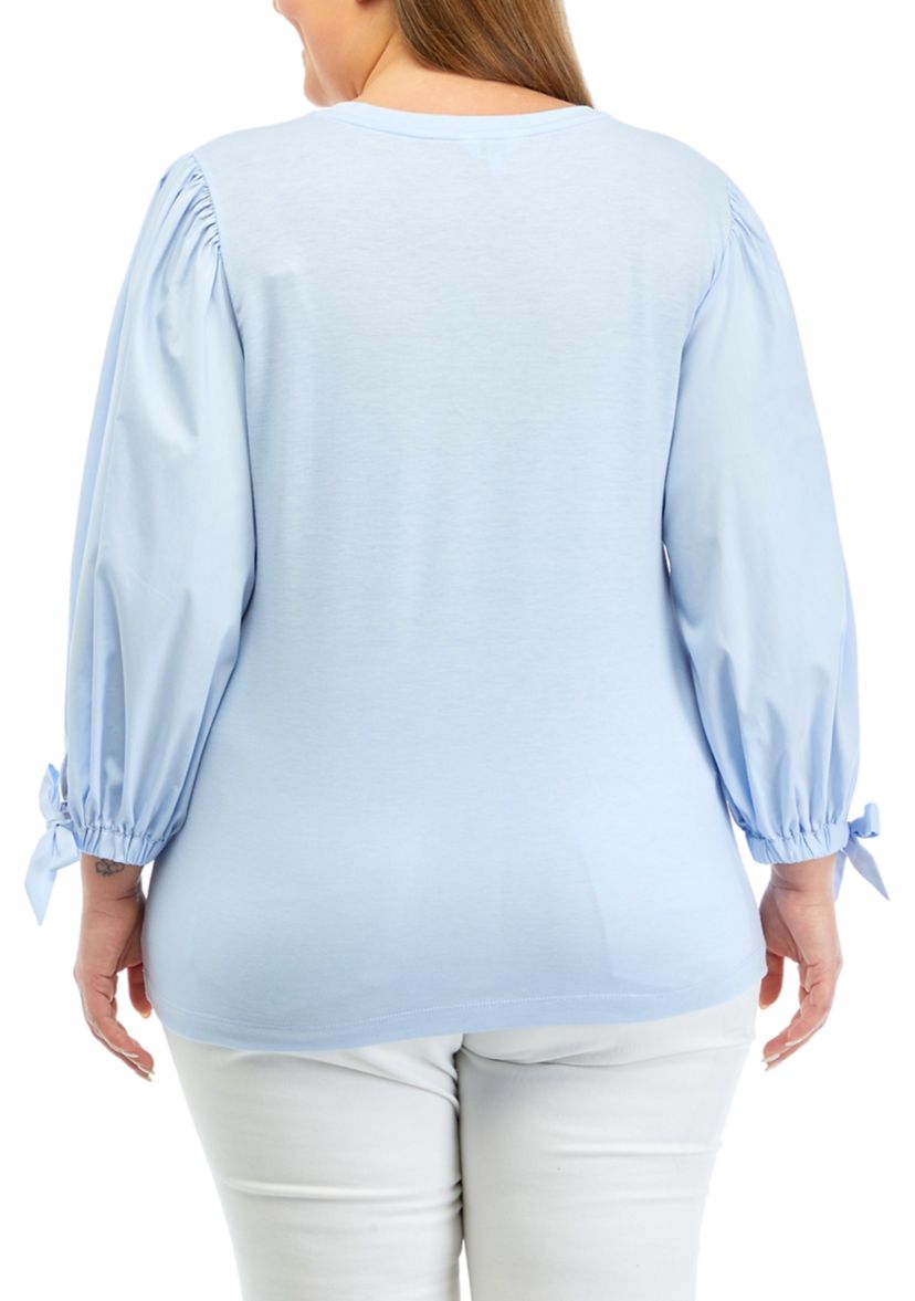 Plus Size Woven Sleeve T-Shirt