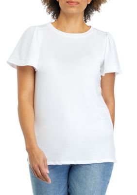 Crown & Ivy Women's Flutter Sleeve Swing Baby Terry T-Shirt, White, XXL -  0635762545997