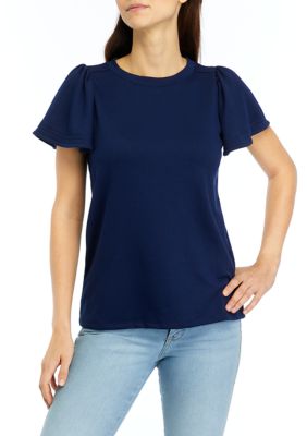 Buy  Brand - Eden & Ivy Women's Regular T-Shirt (ENISS22WTE504_Black  & Lt Blue S) at