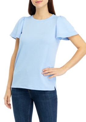 Crown & Ivy Women's Flutter Sleeve Swing Baby Terry T-Shirt, Large -  0635762556894