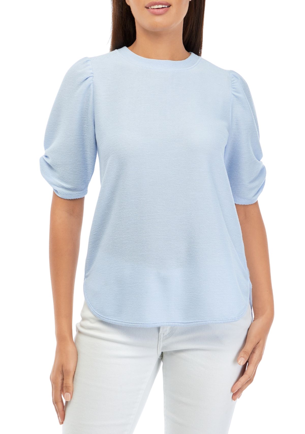 Womens Twist Sleeve Smile Hem Top