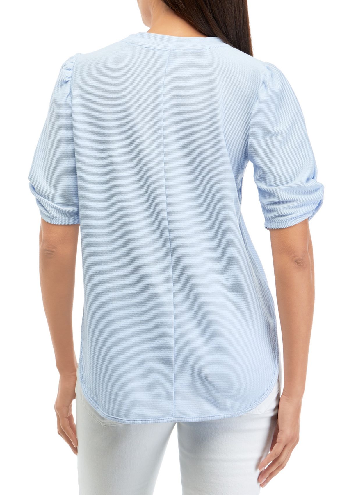 Womens Twist Sleeve Smile Hem Top