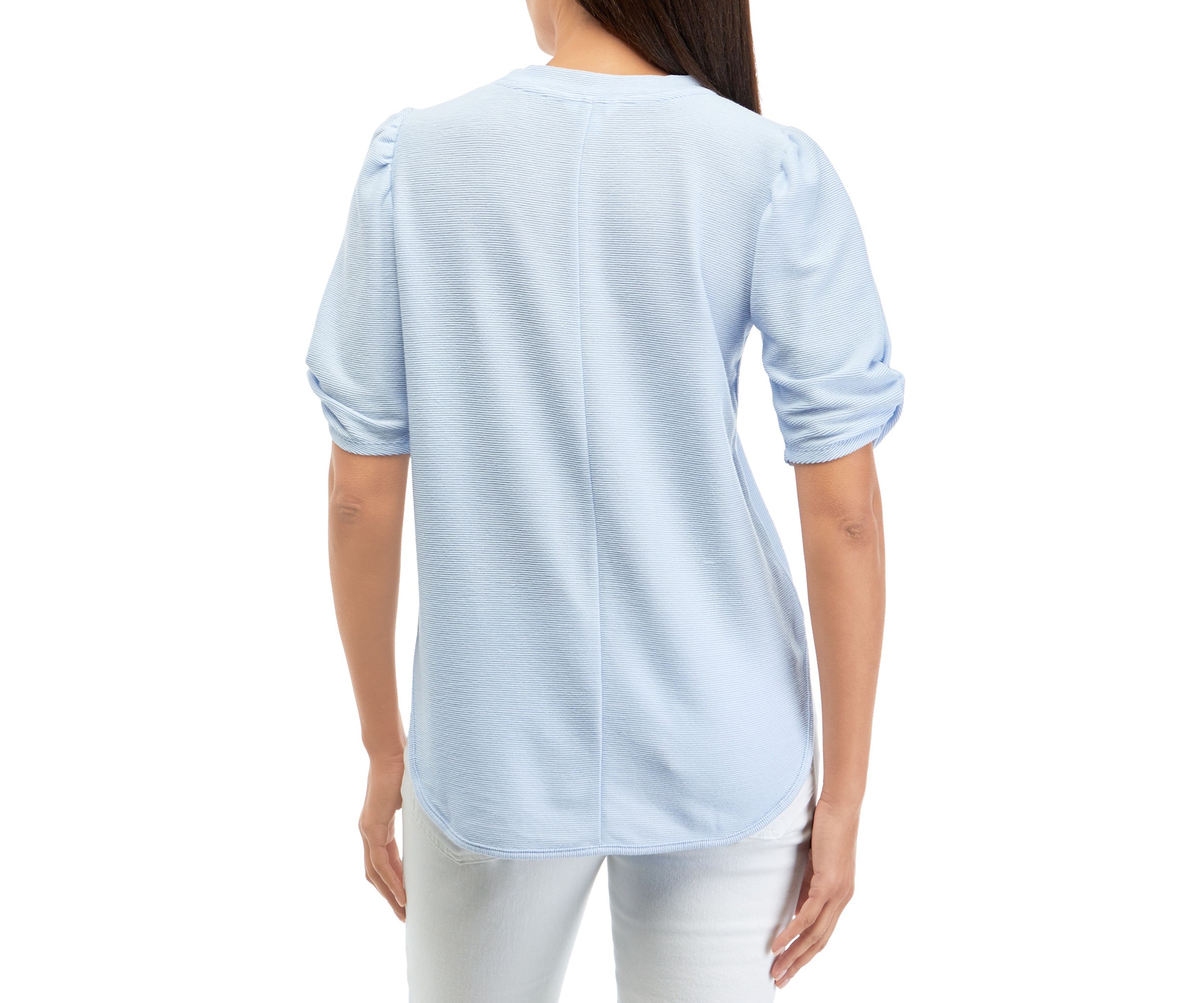 Womens Twist Sleeve Smile Hem Top
