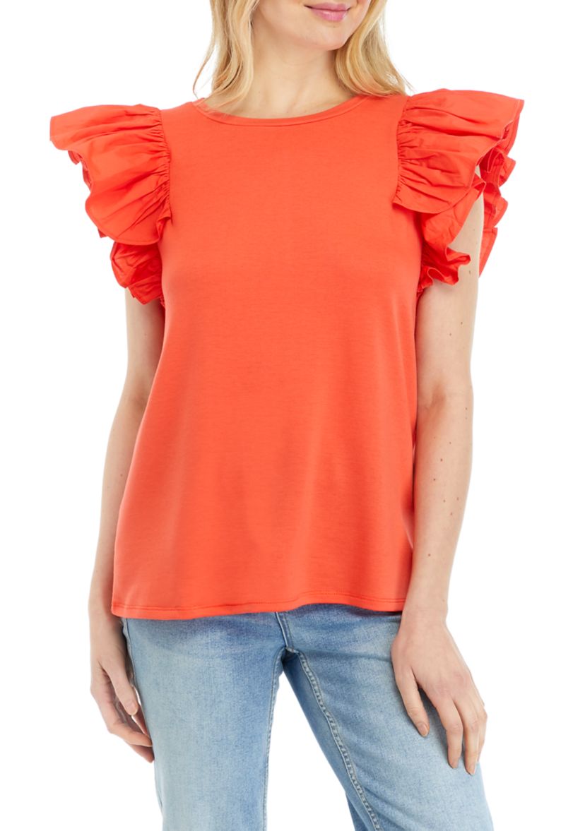 Womens Poplin Solid Baby Terry Blouse