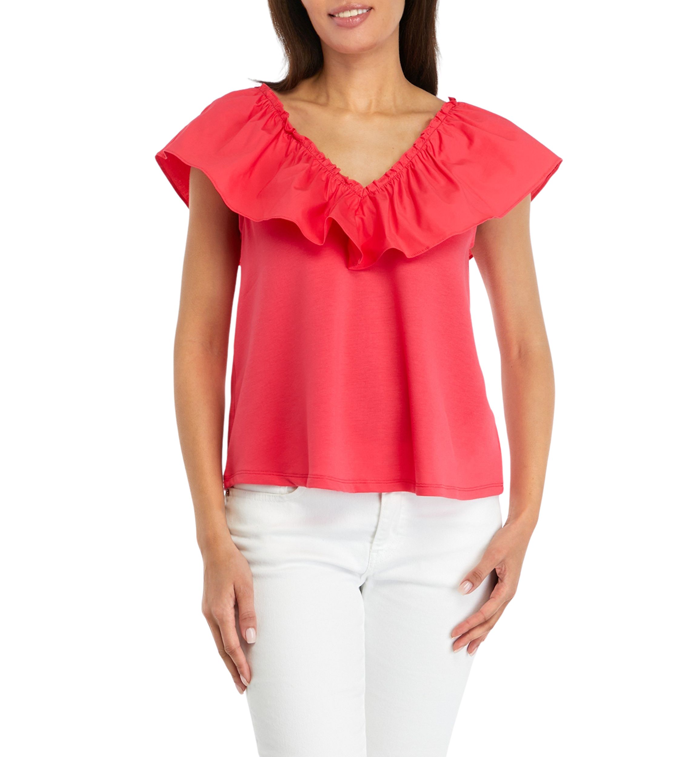 Womens Ruffled V-Neck Top
