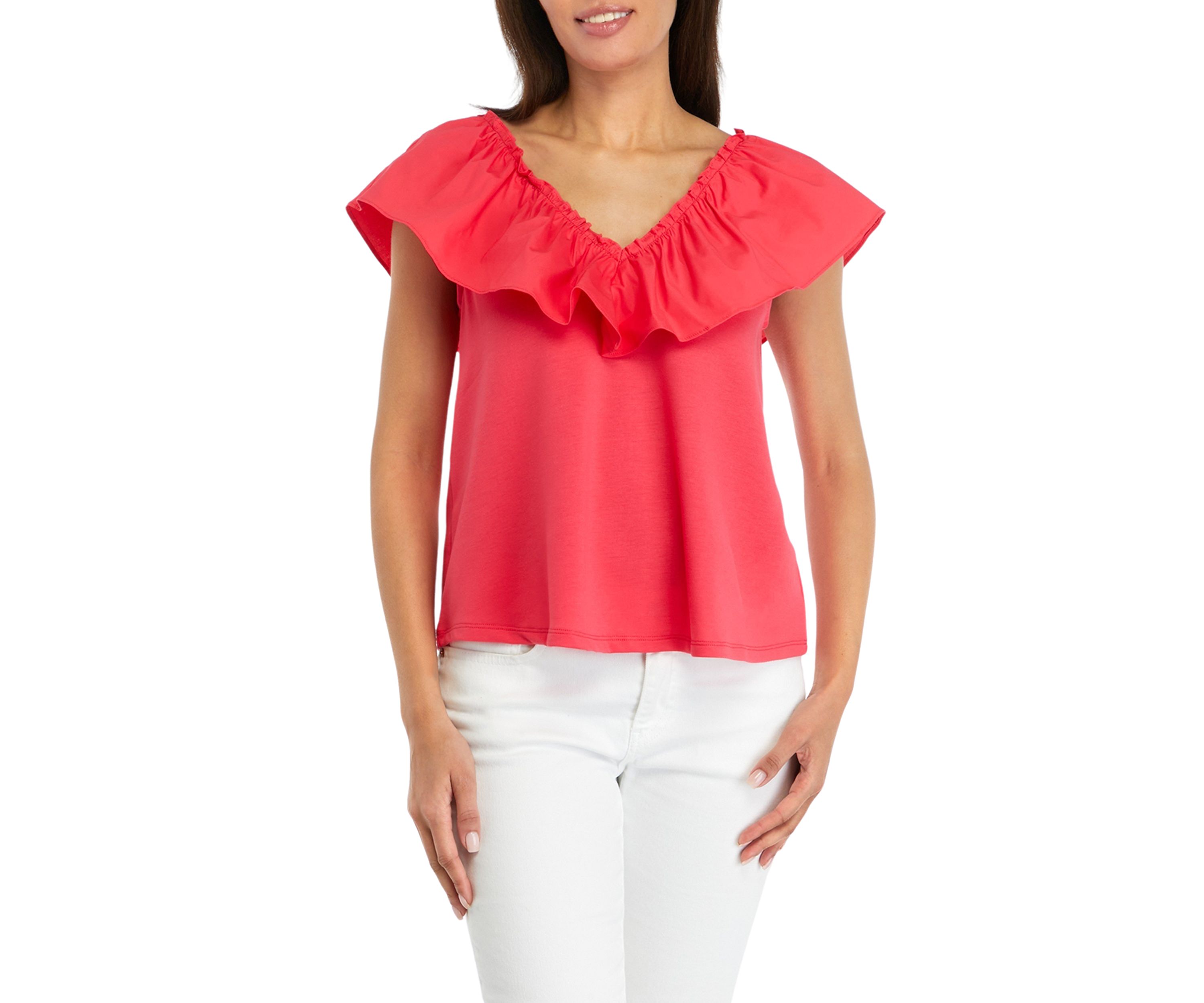 Womens Ruffled V-Neck Top