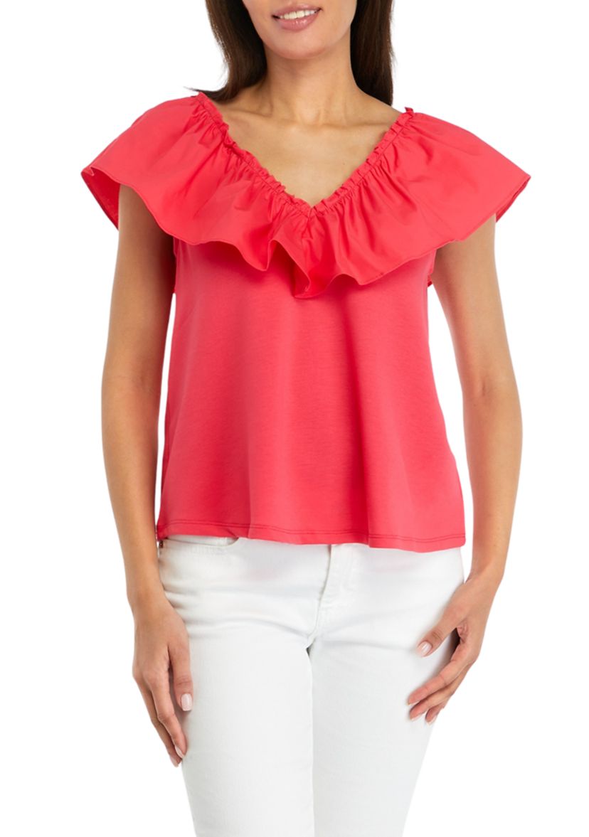 Womens Ruffled V-Neck Top