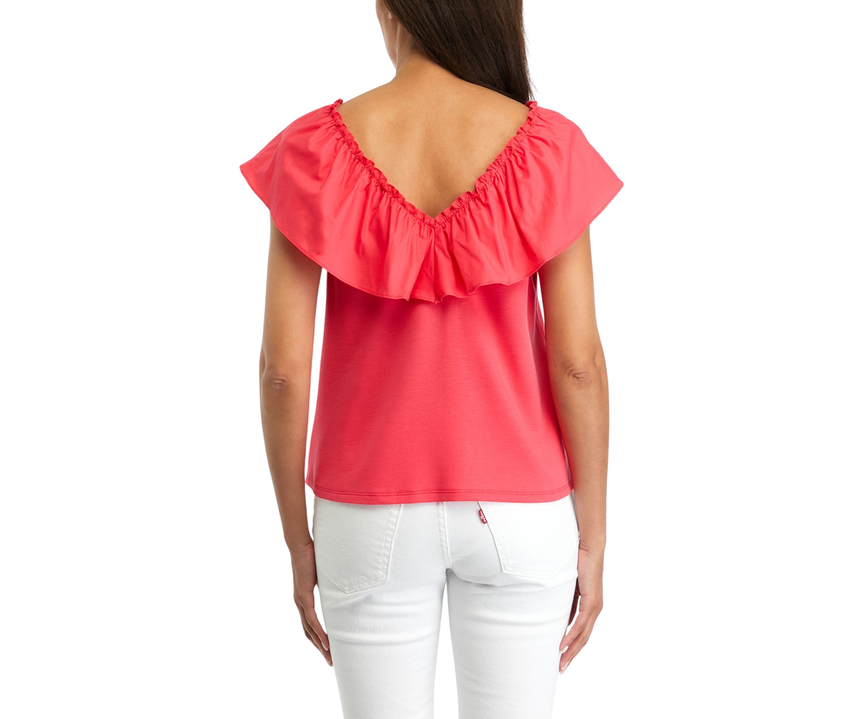Womens Ruffled V-Neck Top