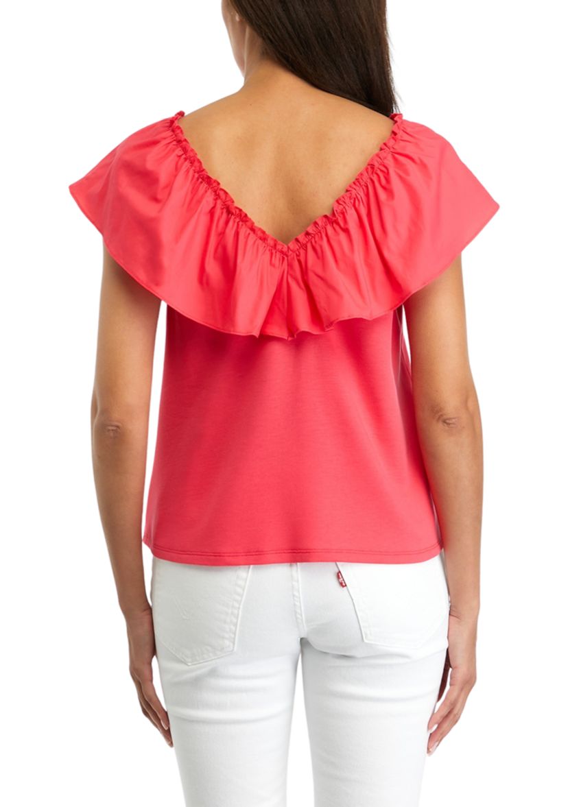 Womens Ruffled V-Neck Top