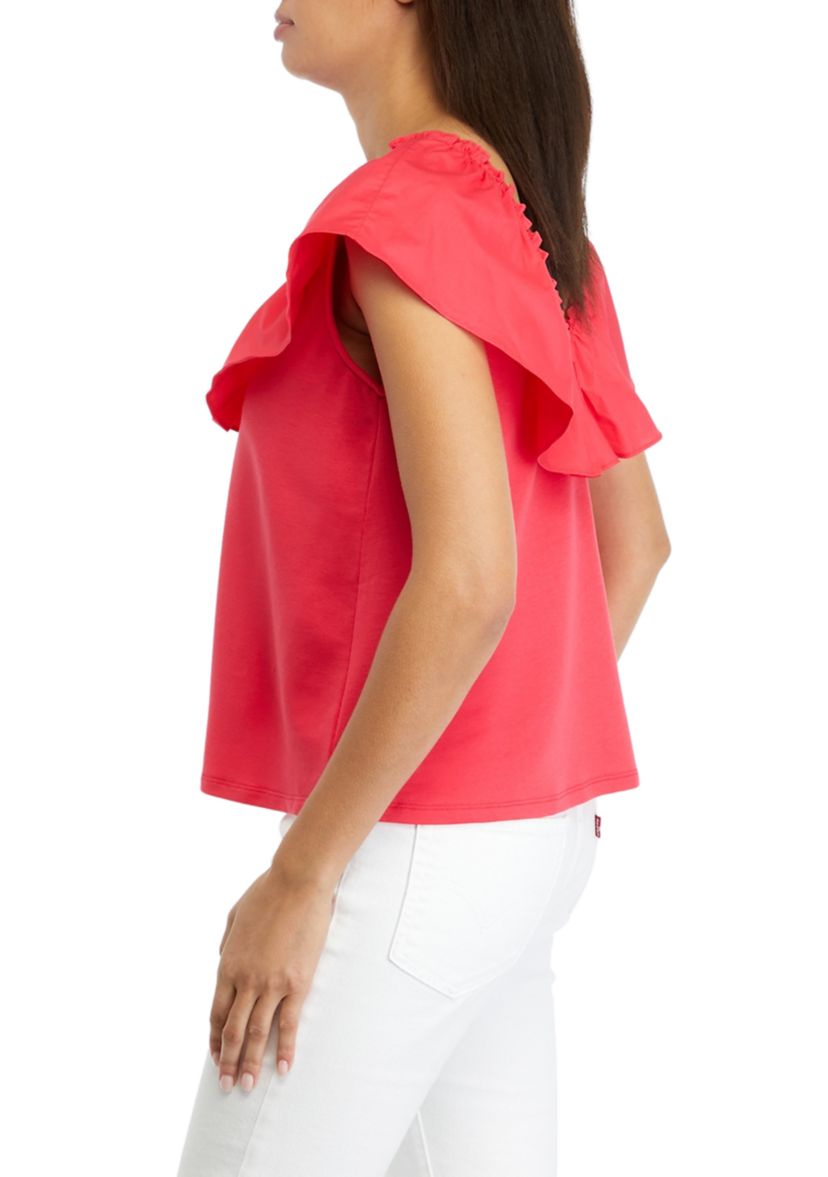 Womens Ruffled V-Neck Top