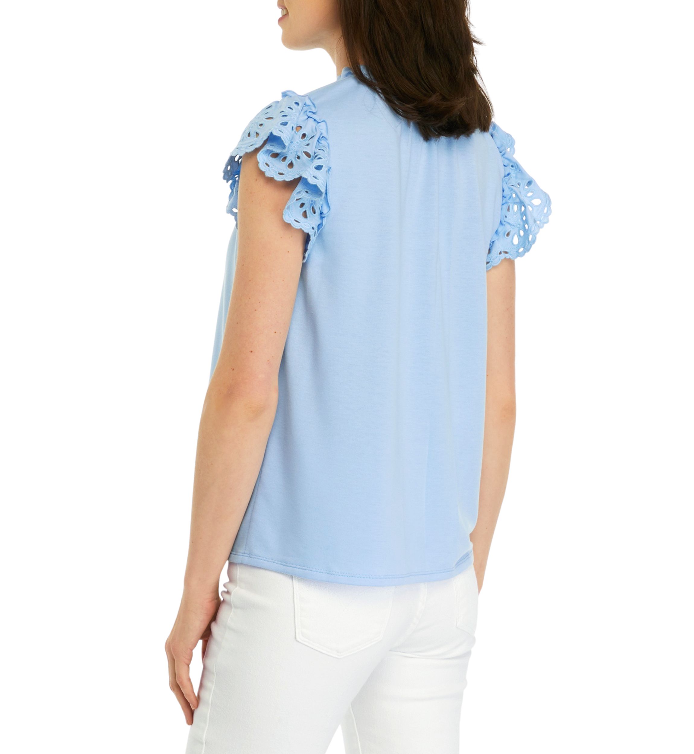 Womens Embroidered Ruffle Baby Terry Top