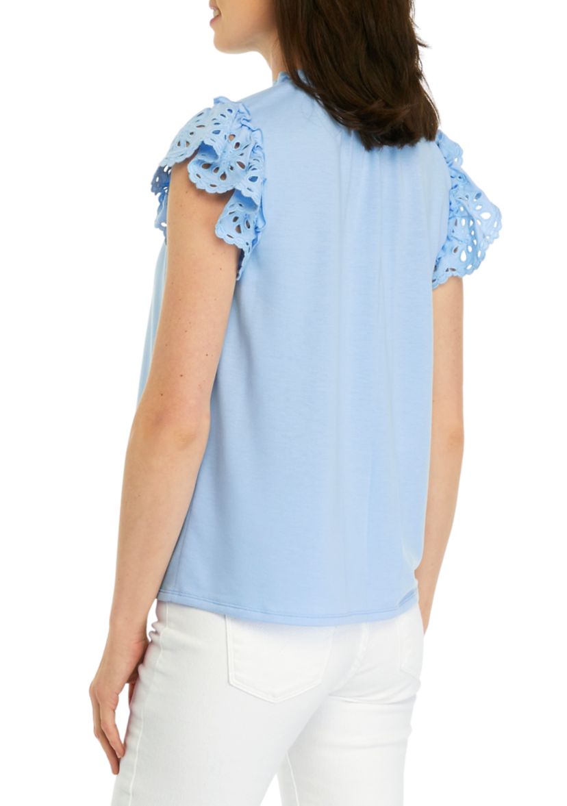 Womens Embroidered Ruffle Baby Terry Top