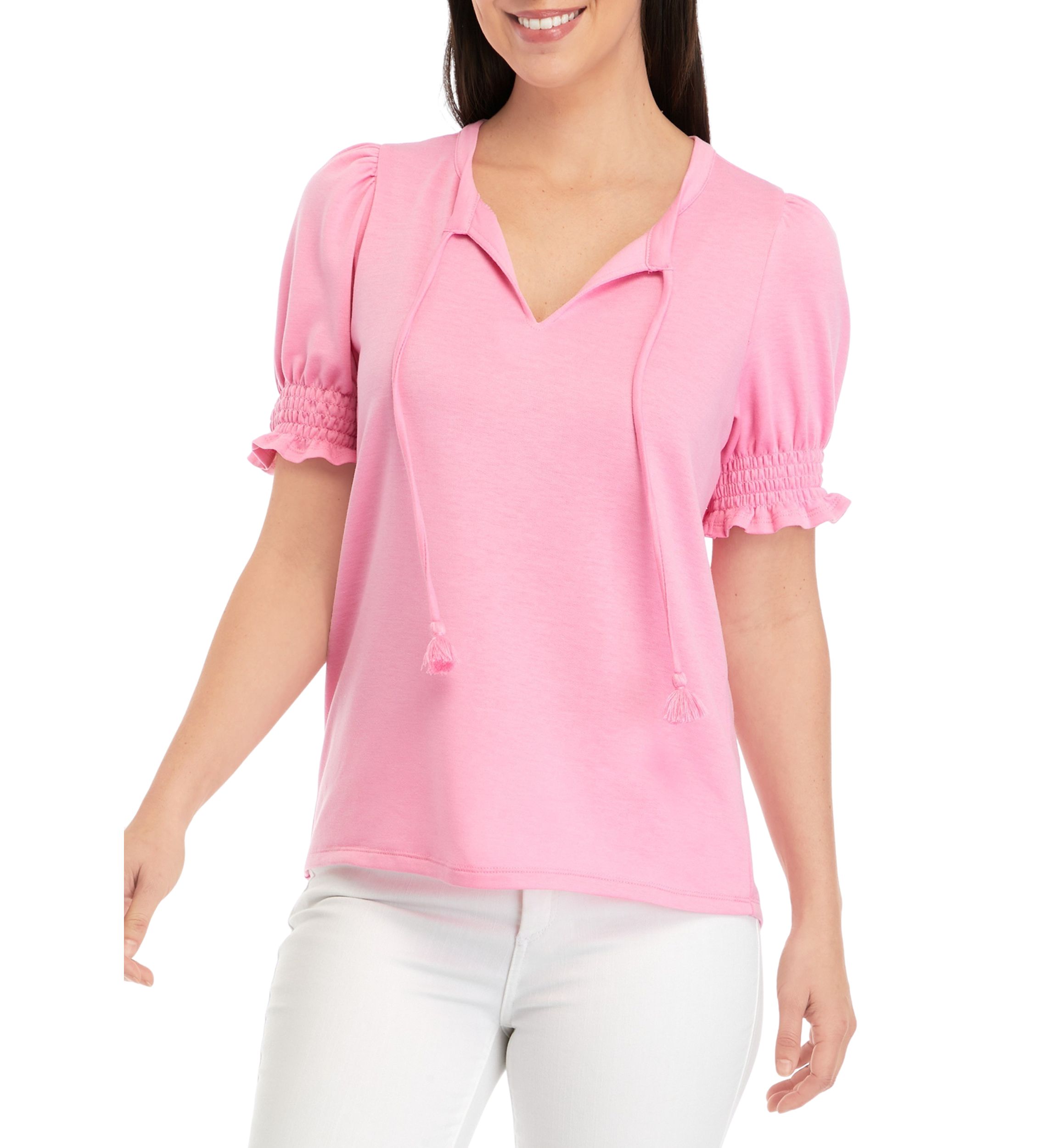 Womens Tassel Tie Peasant Top