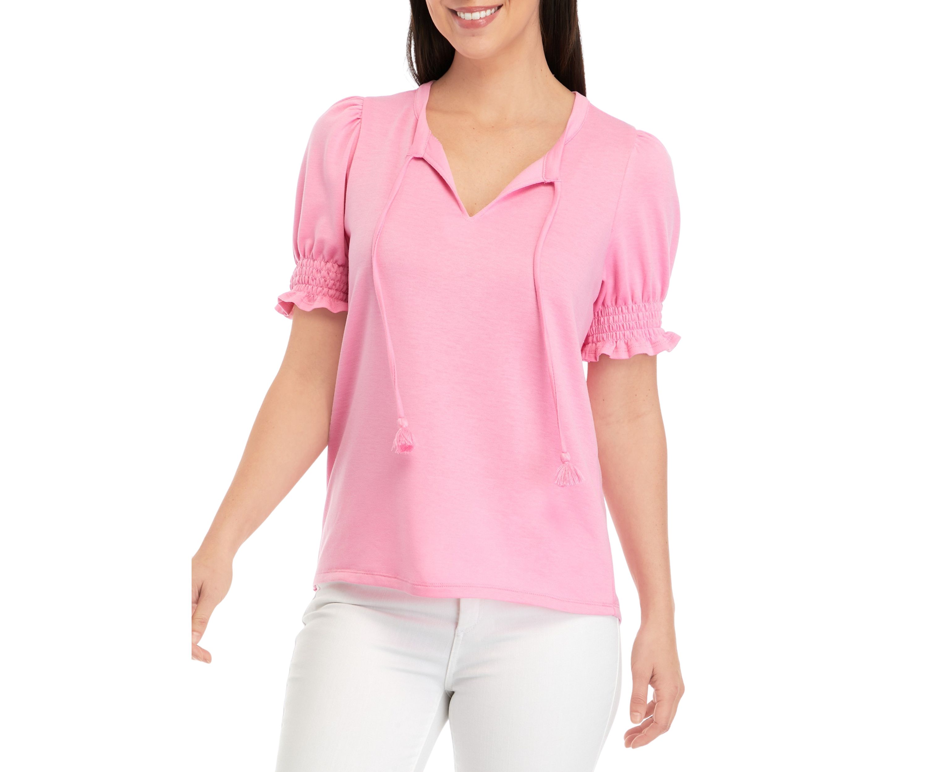 Womens Tassel Tie Peasant Top