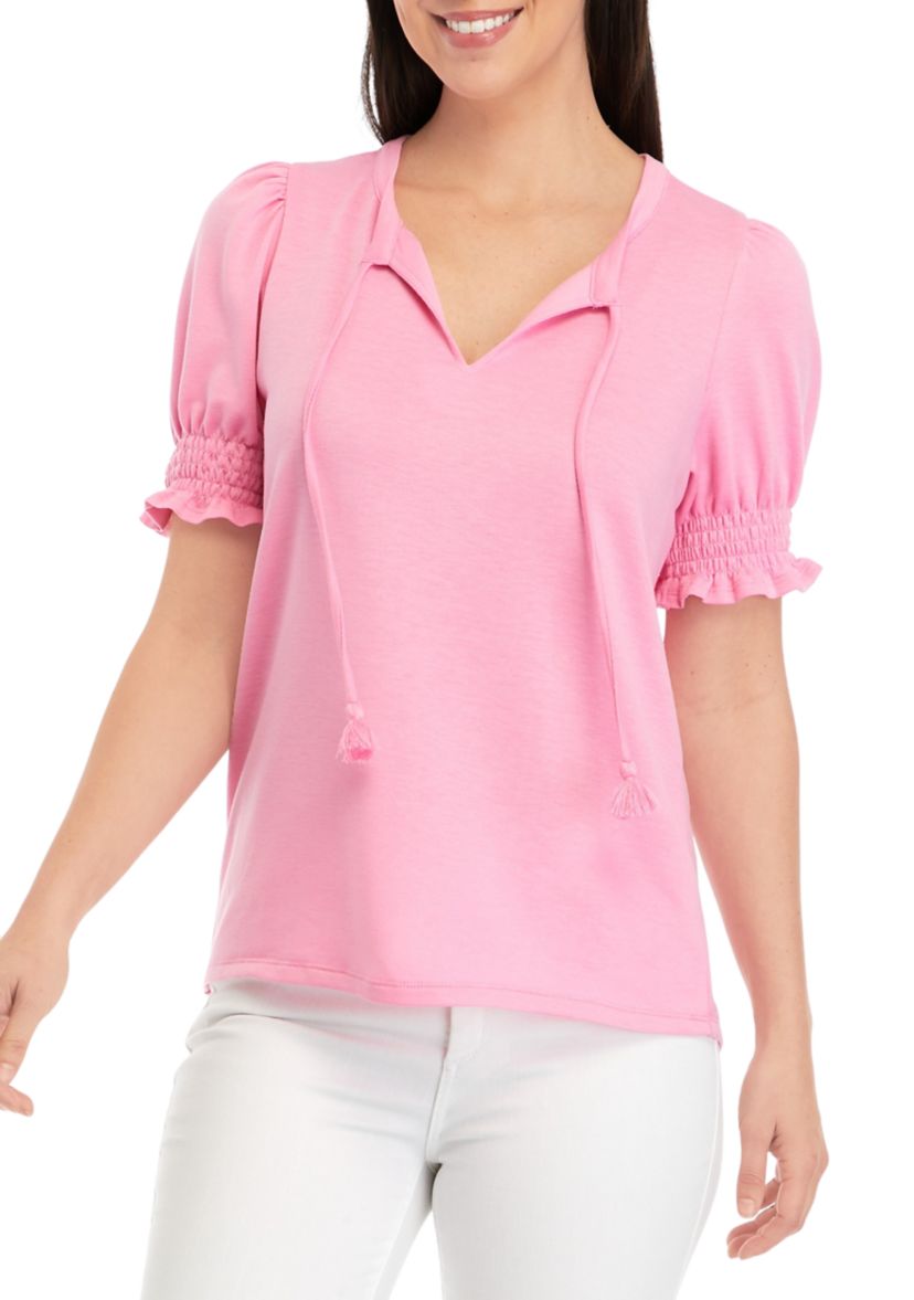 Womens Tassel Tie Peasant Top