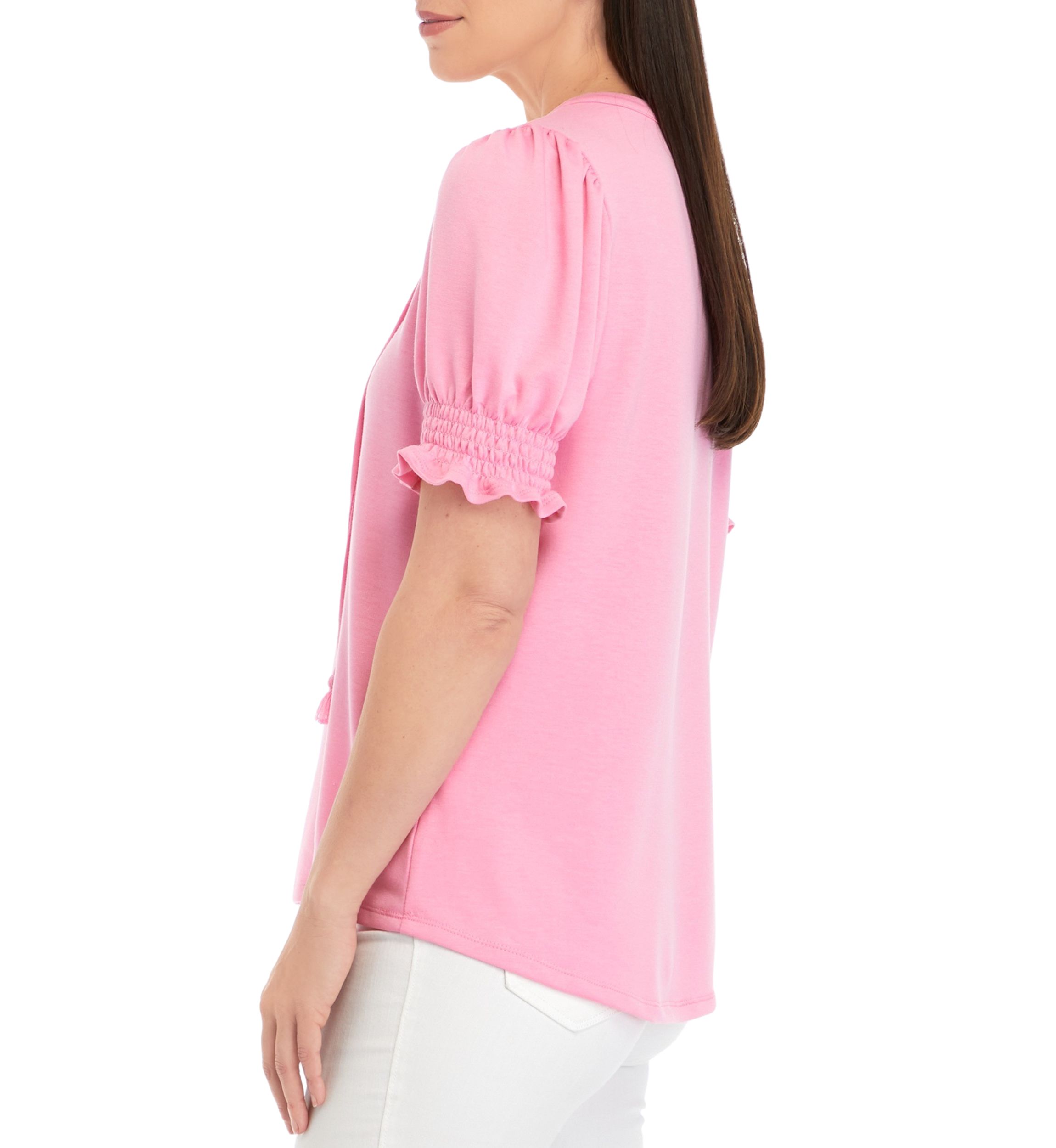 Womens Tassel Tie Peasant Top