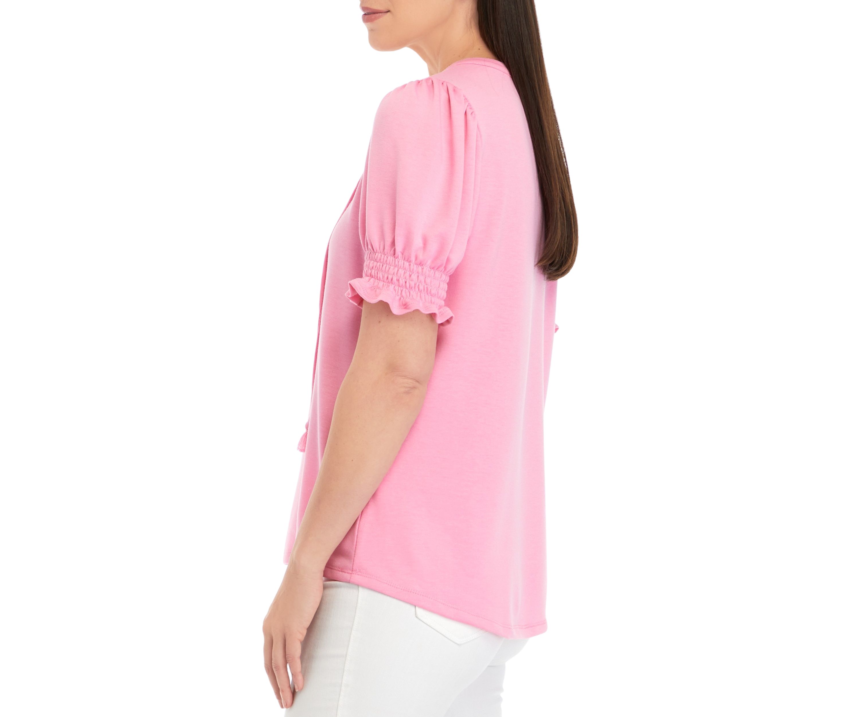 Womens Tassel Tie Peasant Top