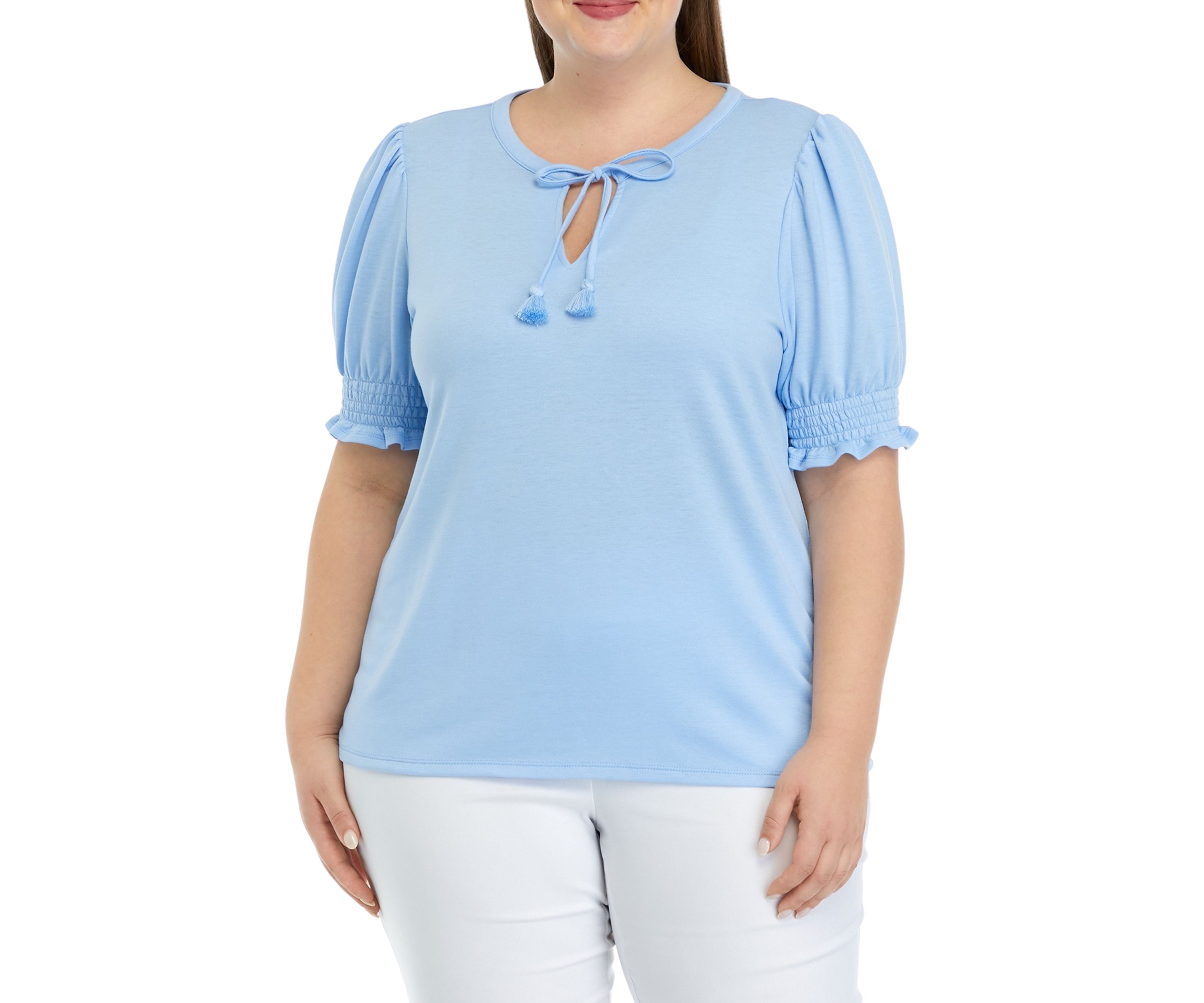 Plus Size Tassel Tie Peasant Top