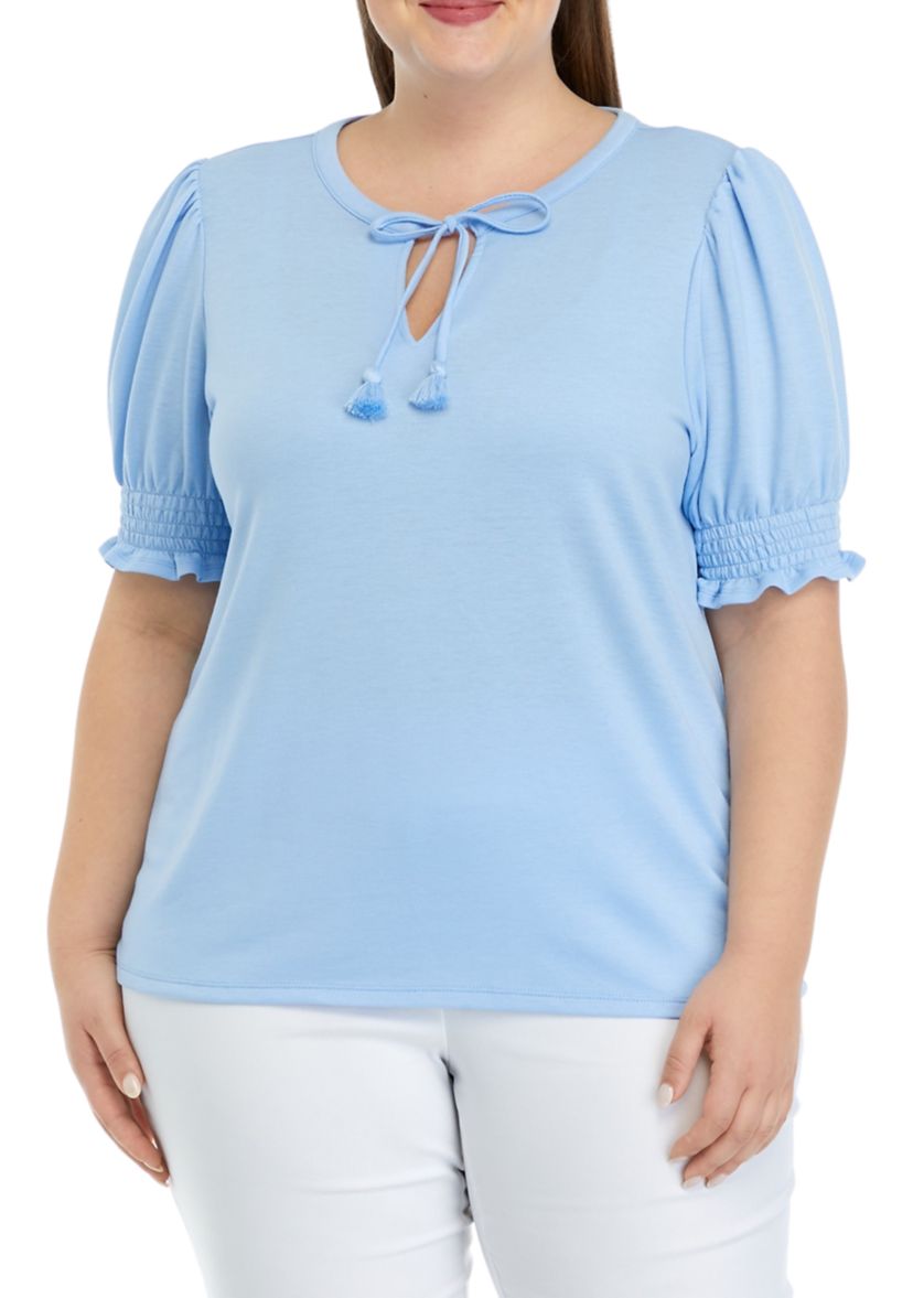 Plus Size Tassel Tie Peasant Top