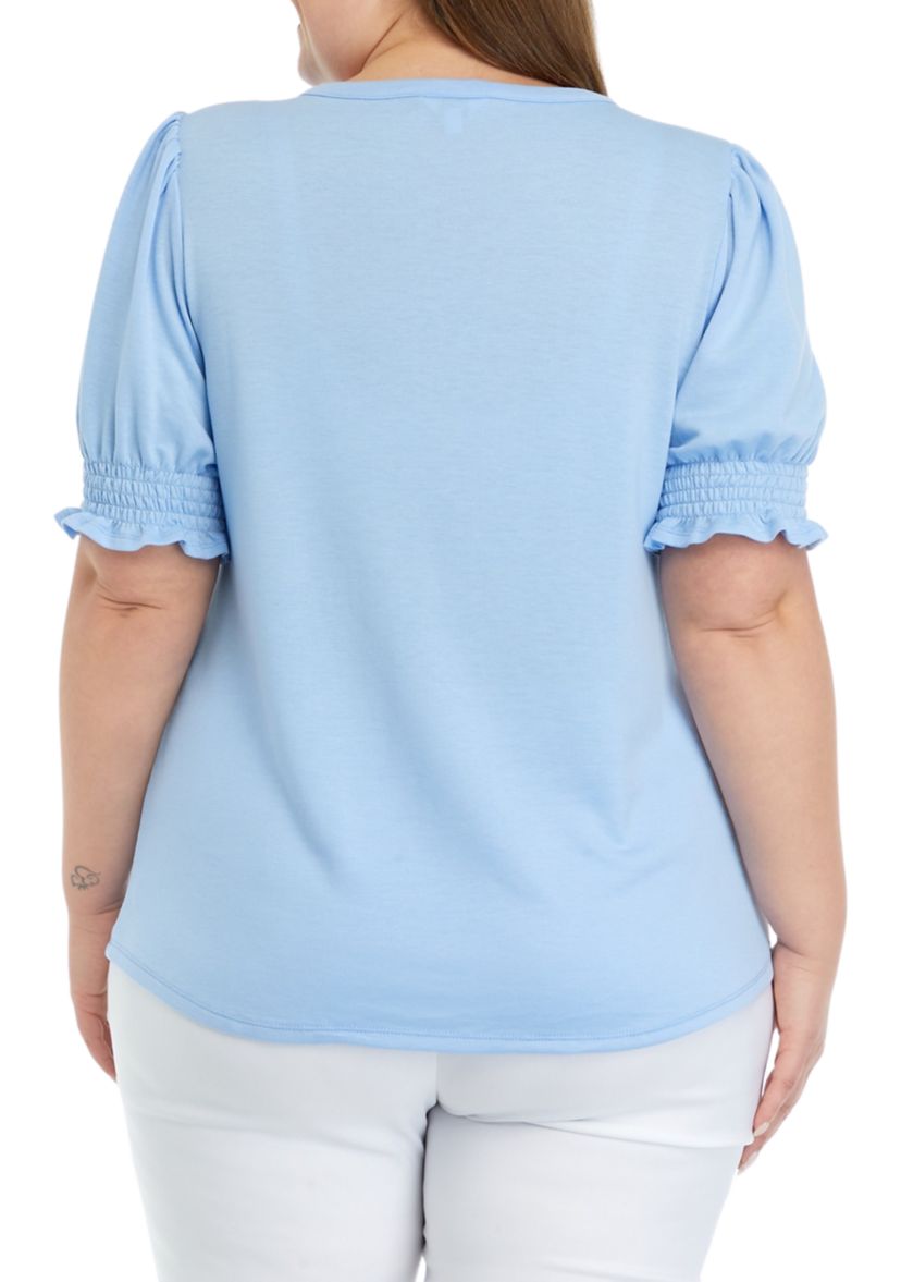 Plus Size Tassel Tie Peasant Top
