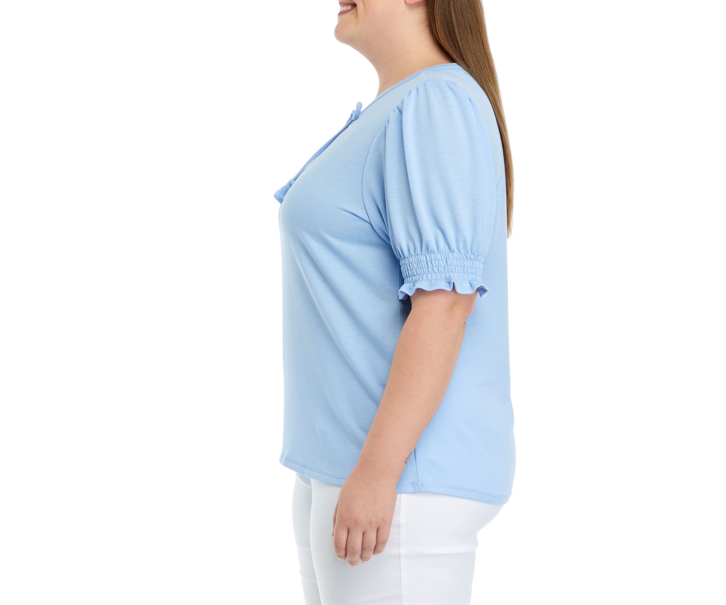 Plus Size Tassel Tie Peasant Top
