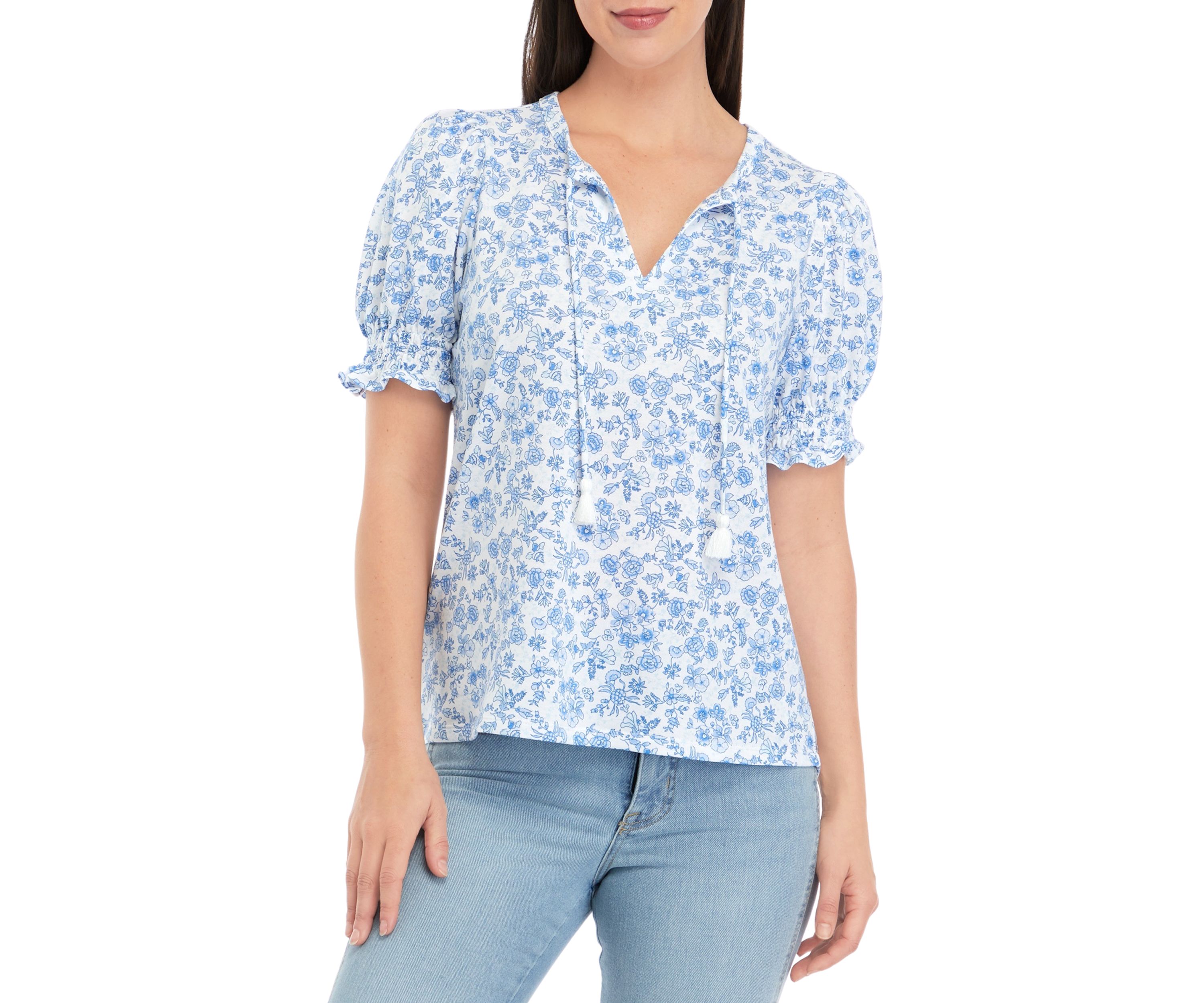 Womens Printed Tassel Tie Top