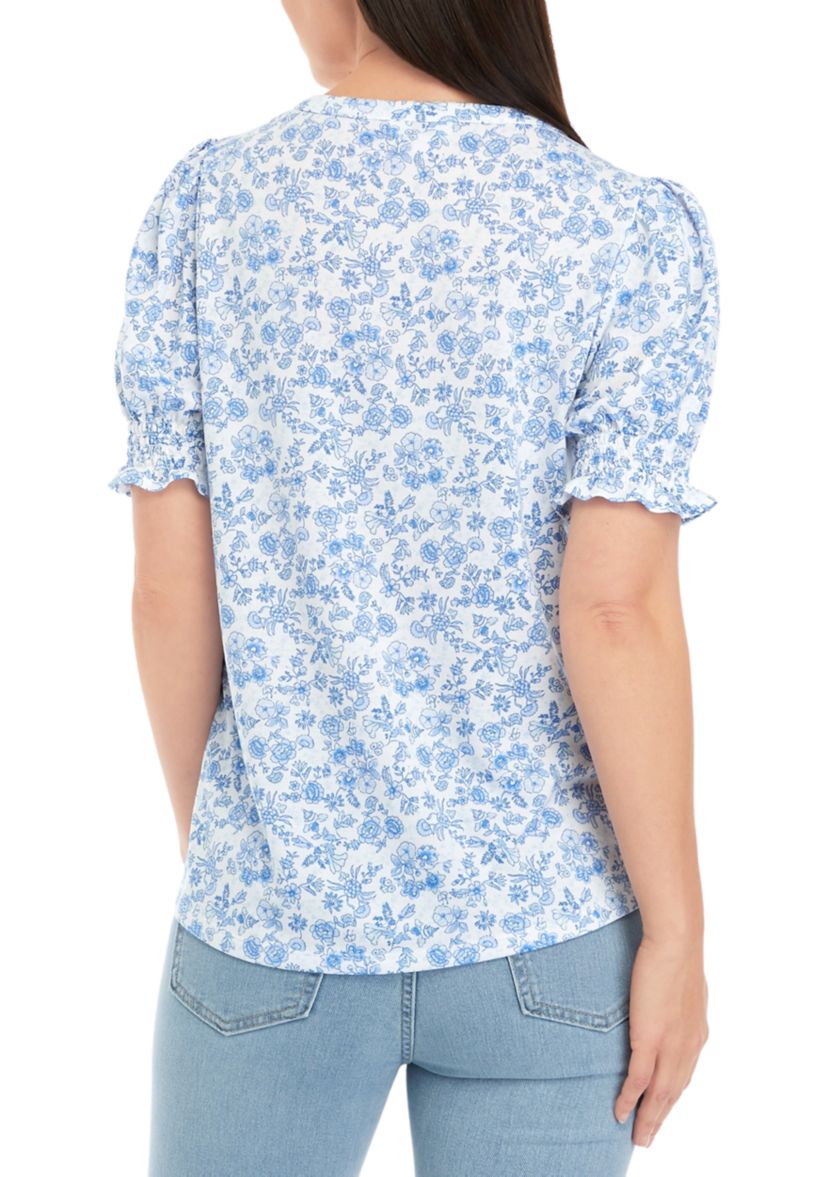 Womens Printed Tassel Tie Top