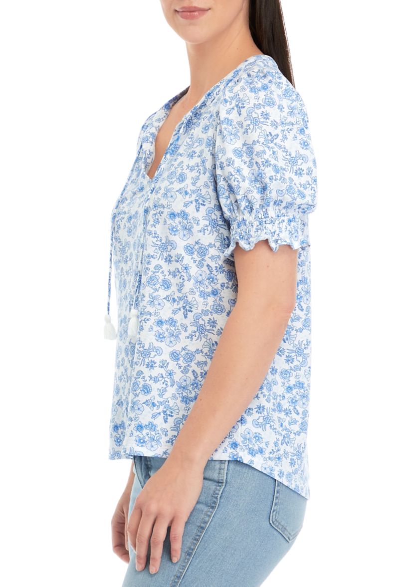 Womens Printed Tassel Tie Top