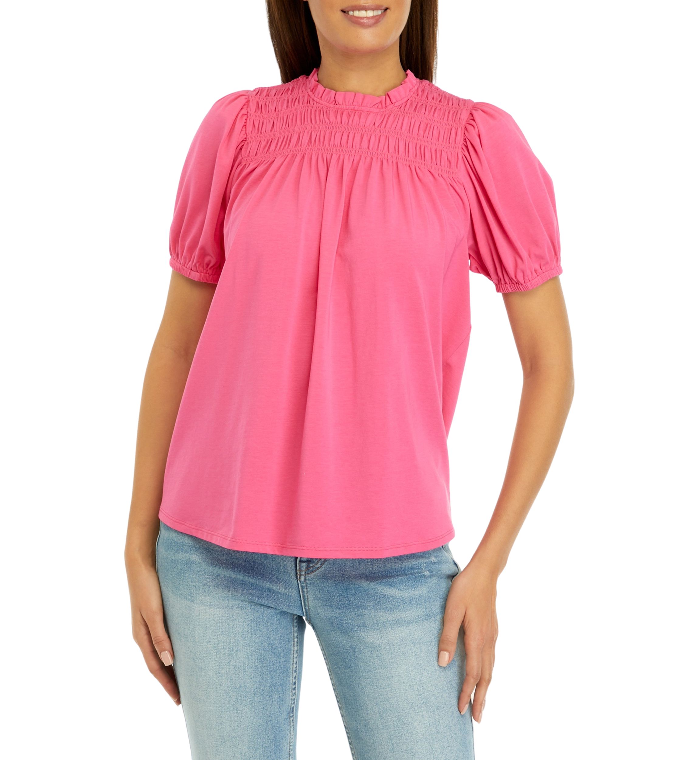 Smock Yoke Puff Sleeve Knit Top
