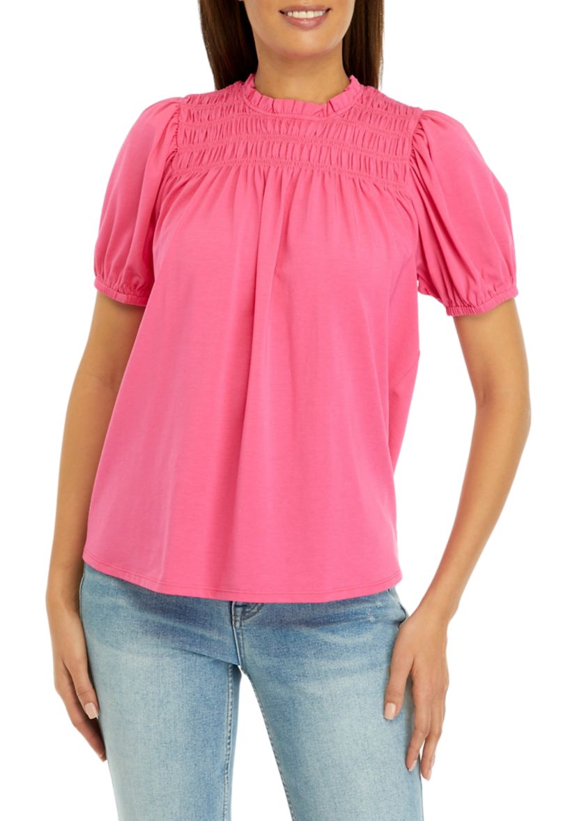 Smock Yoke Puff Sleeve Knit Top
