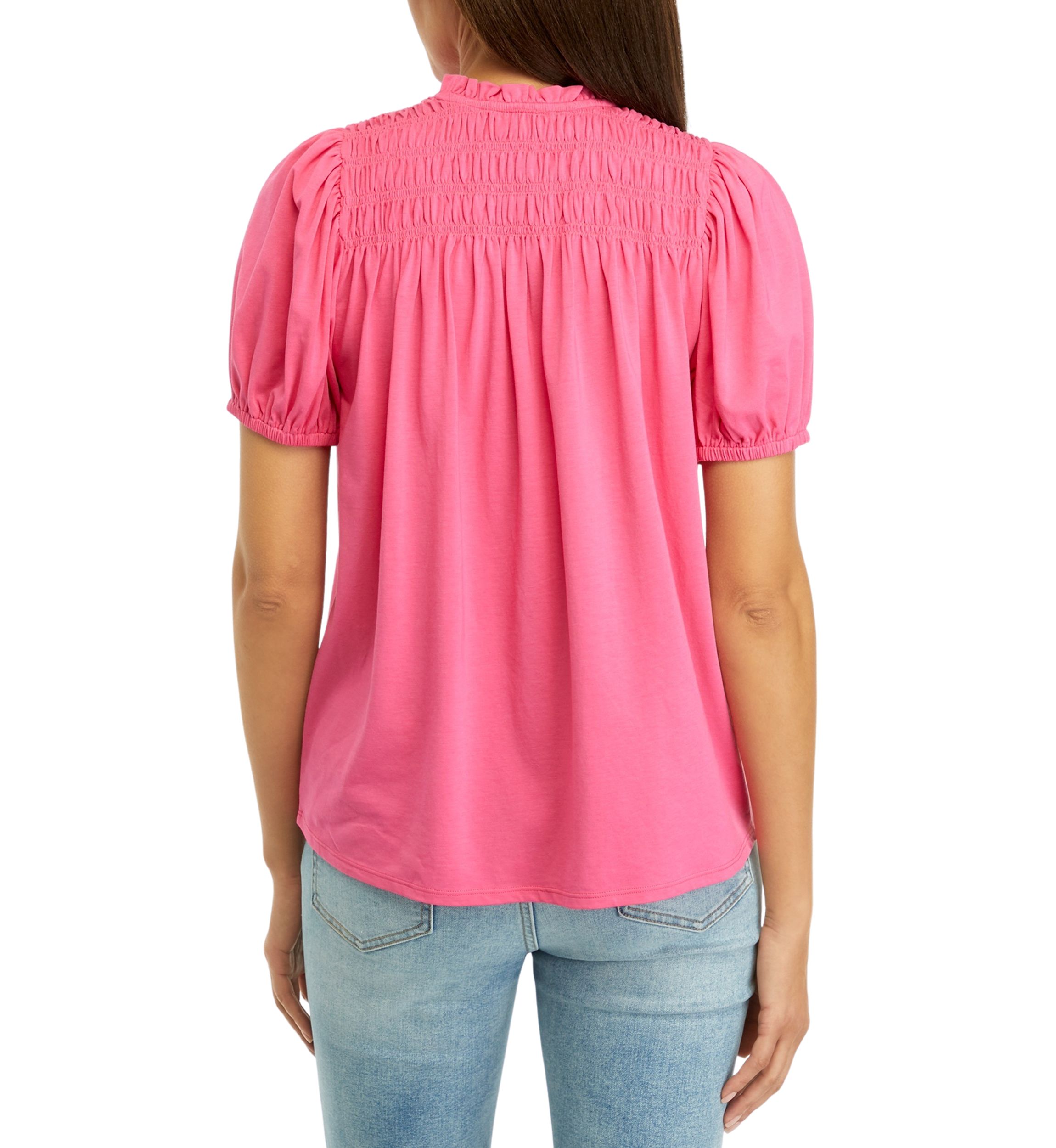 Smock Yoke Puff Sleeve Knit Top
