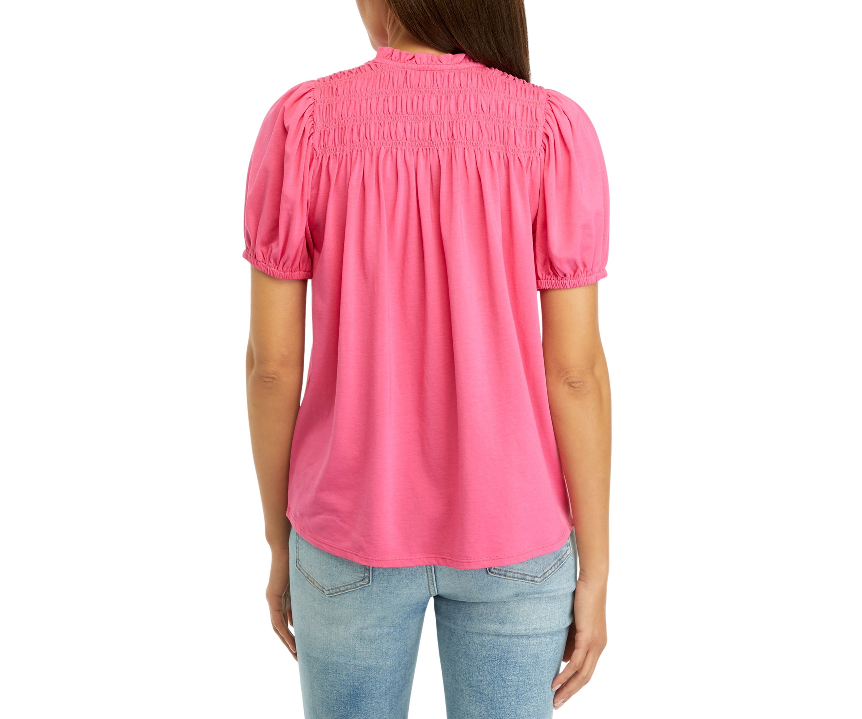Smock Yoke Puff Sleeve Knit Top